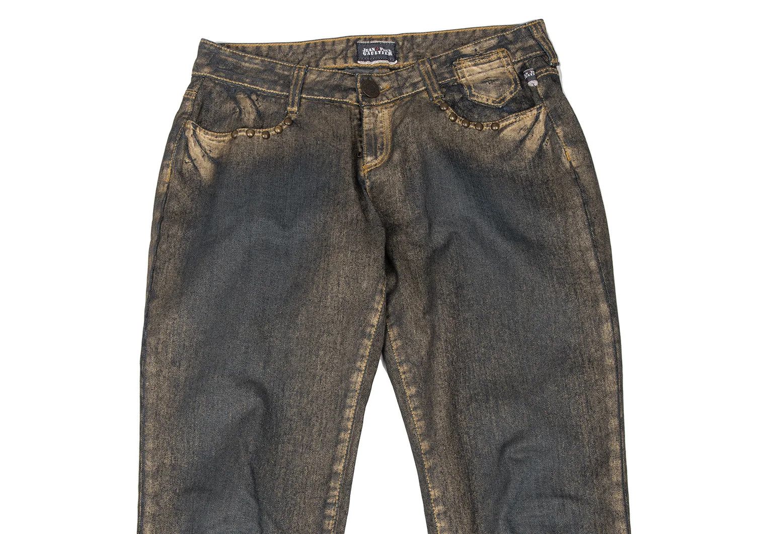 Jean Paul Gaultier Gold Paint Studded Zip Hem Denim in Indigo Gold 30 Size US 30 / EU 46 - 2 Thumbnail
