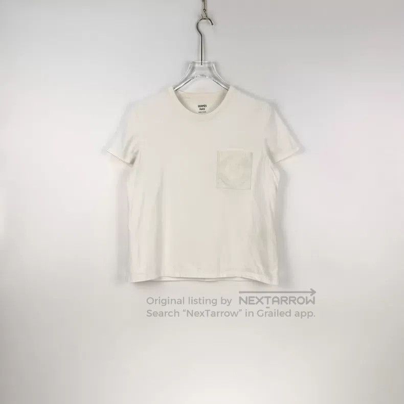Hermes Hermes White Embroidered Chest Pocket Short Sleeve Size M / US 6-8 / IT 42-44 - 3 Thumbnail