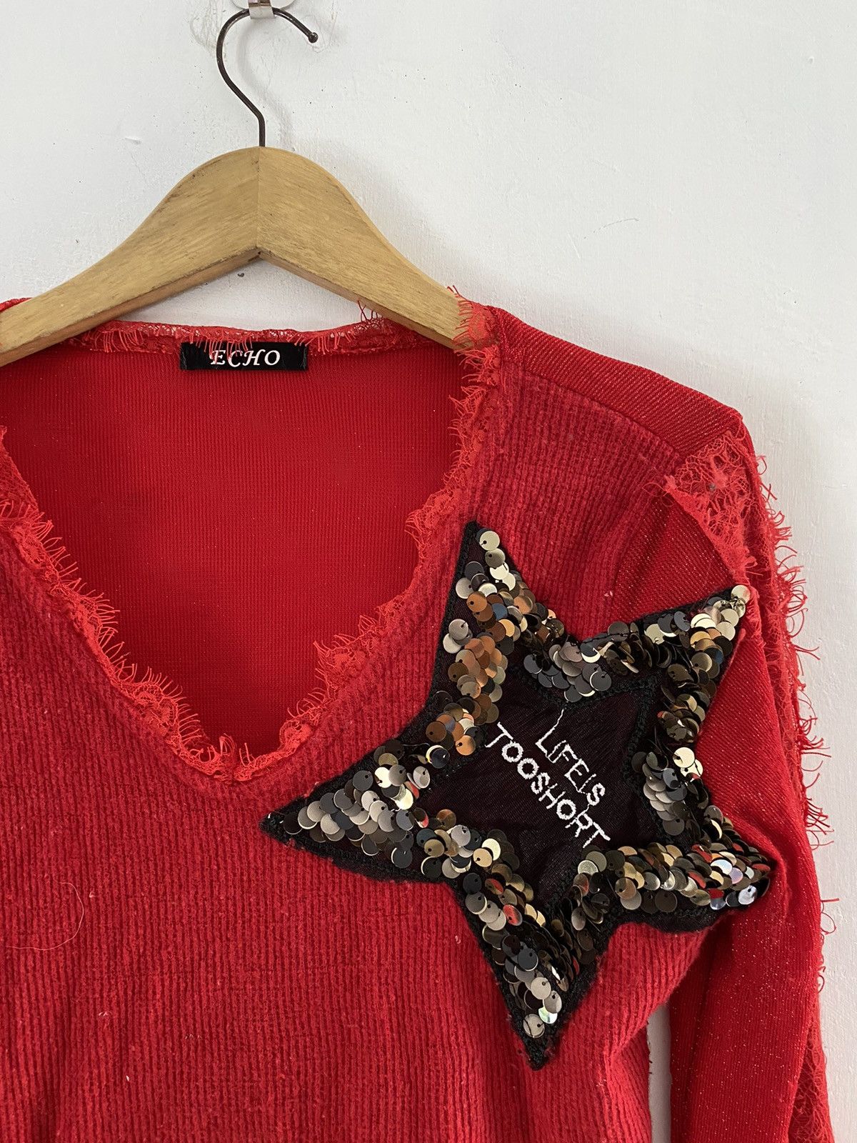 20471120 × Hysteric Glamour × Japanese Brand Echo star glitter distressed knit sweatshirt Size US M / EU 48-50 / 2 - 4 Thumbnail