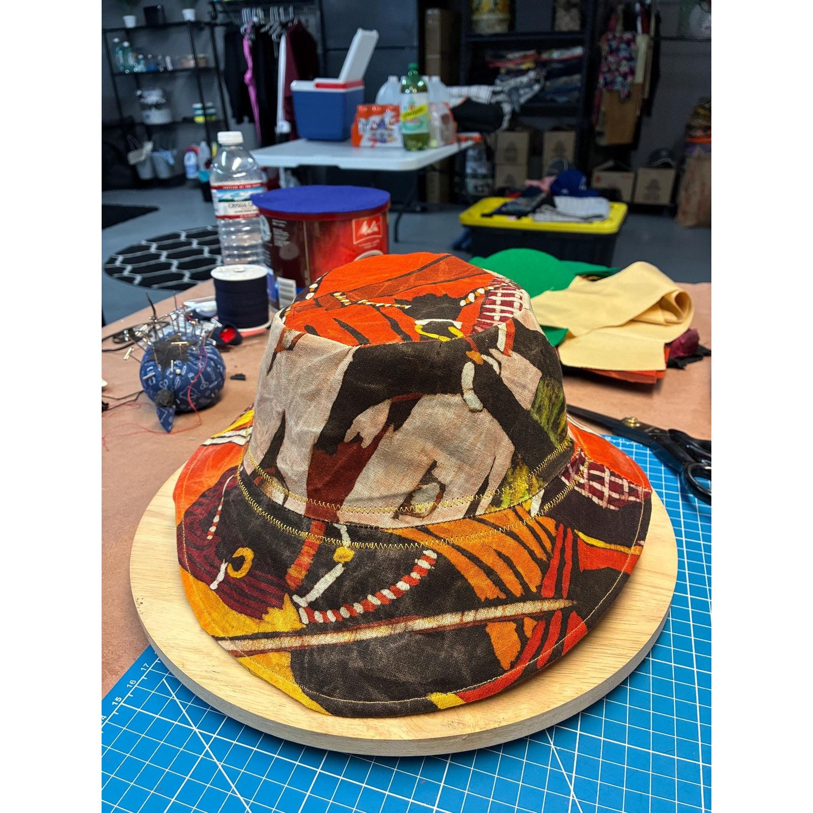 Other Handmade Waxed Cotton Bucket Hat Medium | Upcycled Painted Size ONE SIZE - 13 Thumbnail