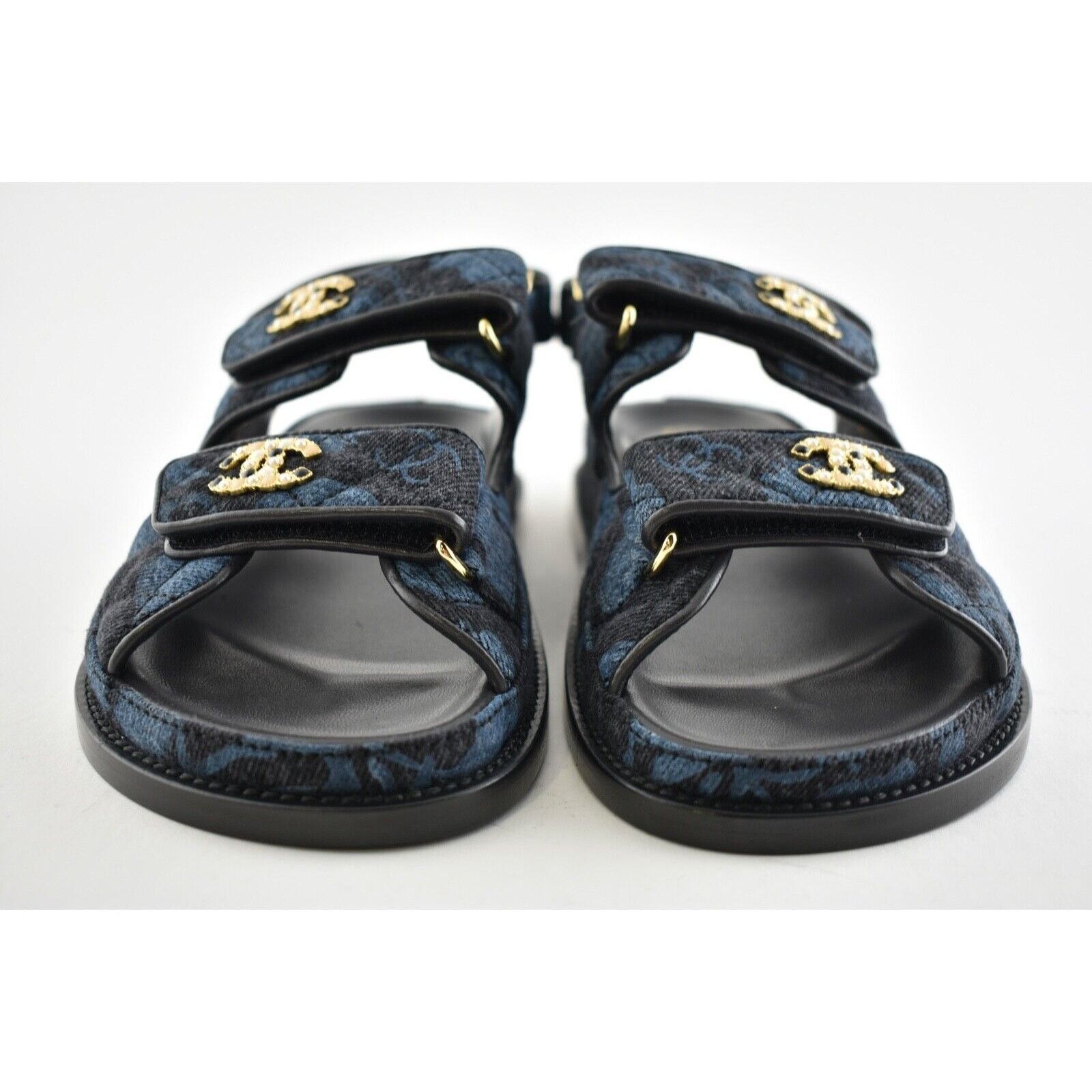 Chanel Chanel 21A Blue Black Grey Denim CC Logo Mule Slide Strap Size US 10 / IT 40 - 6 Thumbnail