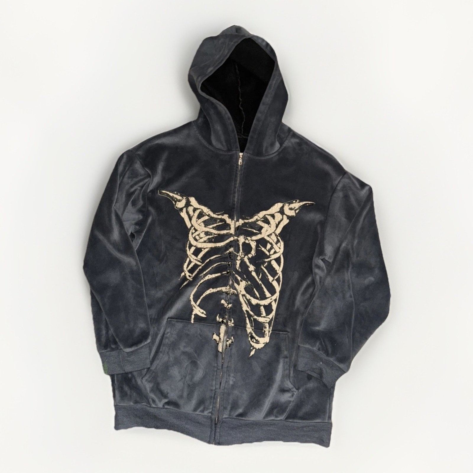 Vintage Velour Full Zip Skeleton Hoodie M Gothic Y2K Grunge 19x25 Size US M / EU 48-50 / 2 - 1 Thumbnail
