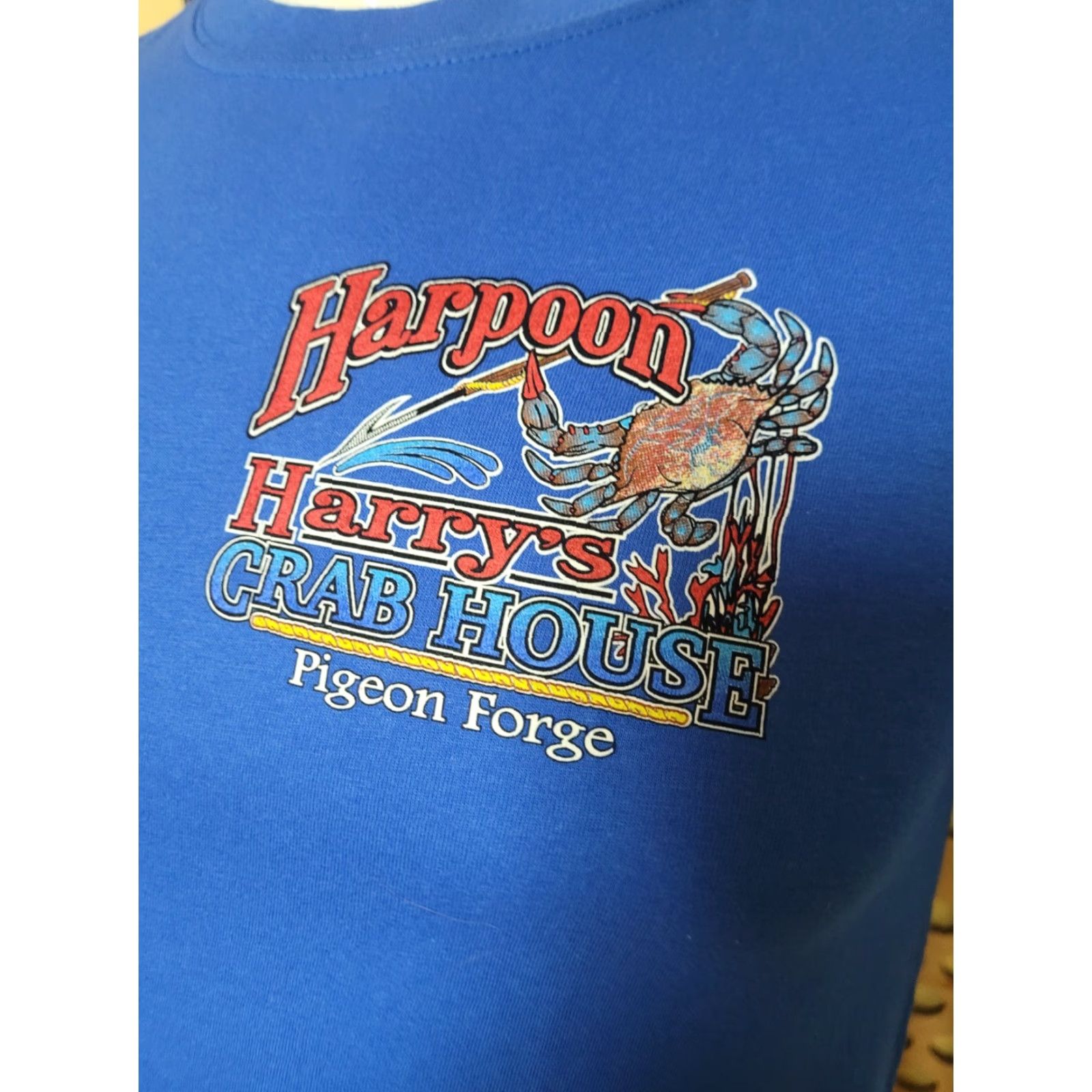 Gildan Harpoon Harry's Crab House T-Shirt Small Mens Blue Gildan Ultra Cotton VINTAGE Restaurant Beach 90s Pigeon Forge TN Size US S / EU 44-46 / 1 - 2 Thumbnail