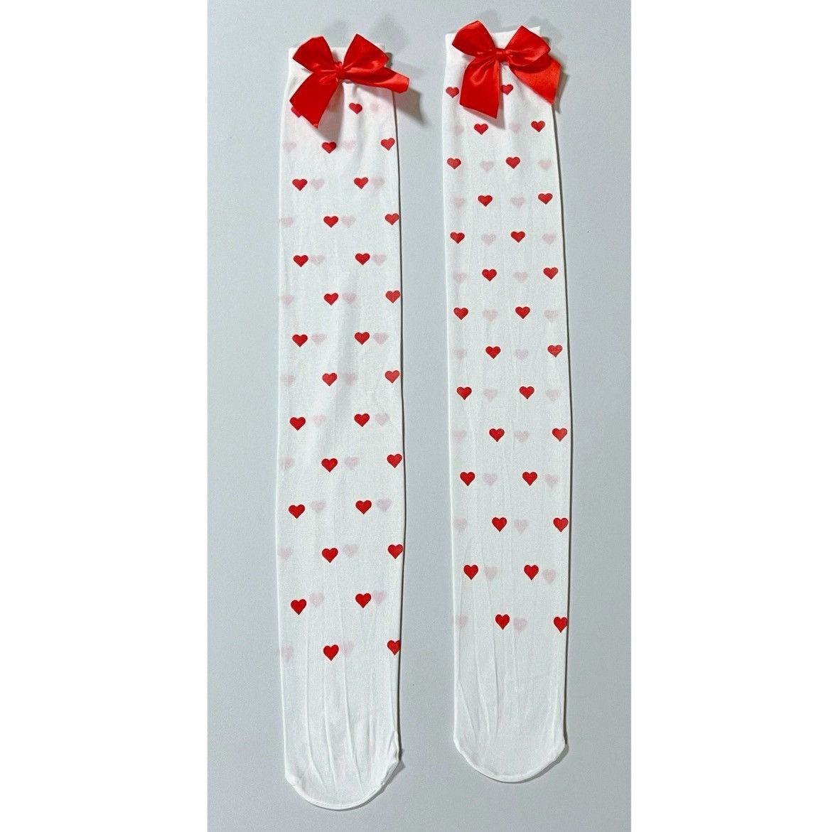 Vintage White Red Heart Bow Knee High Socks Stockings Lingerie ❤️✨ Size ONE SIZE - 1 Thumbnail