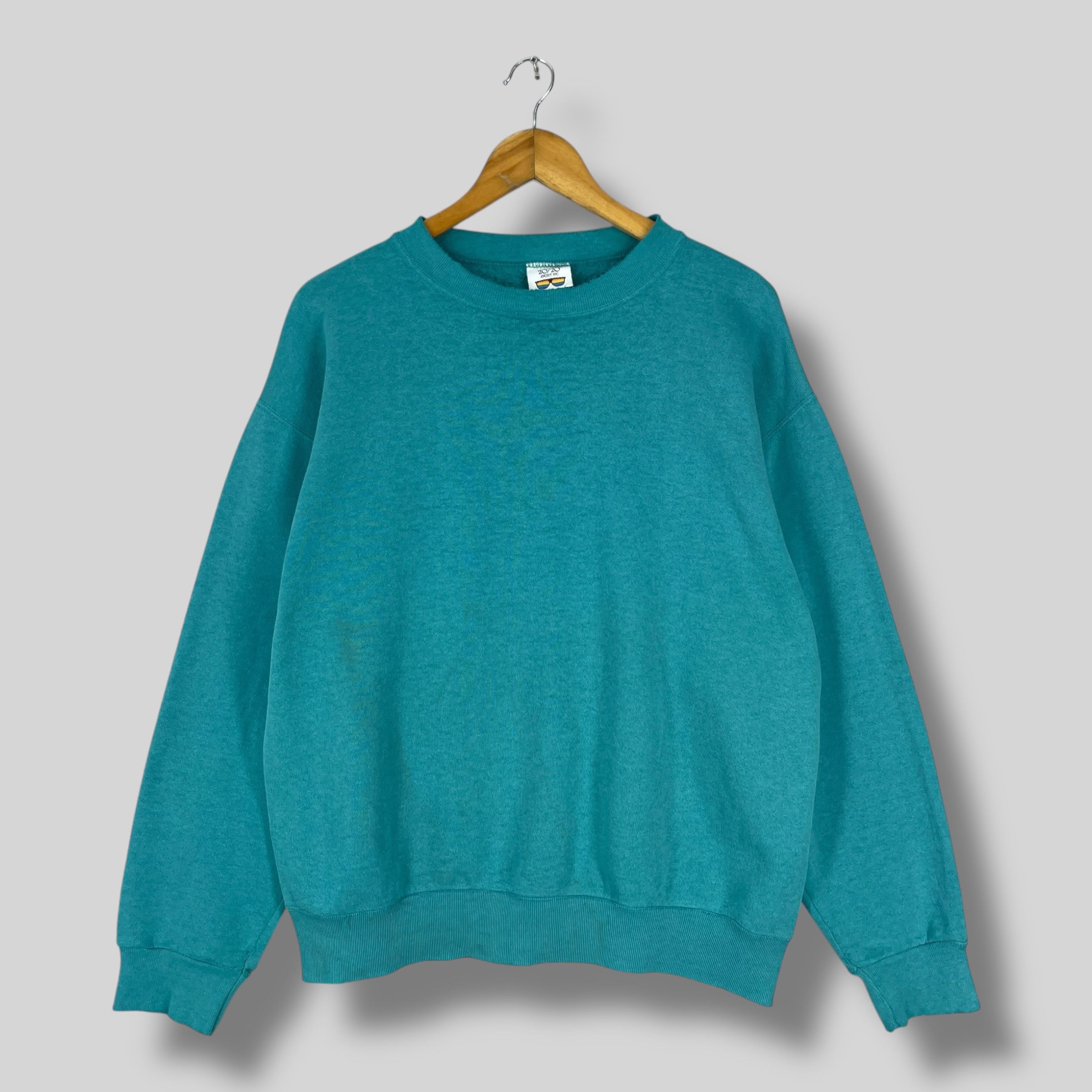 Vintage Vintage 1990s Plain Green Distressed Sweatshirt Made In Usa Size US L / EU 52-54 / 3 - 1 Thumbnail