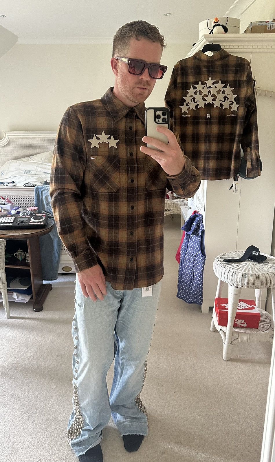 Amiri $890 Amiri leather star flannel shirt chai tea $890 🤑 Size US M / EU 48-50 / 2 - 6 Thumbnail