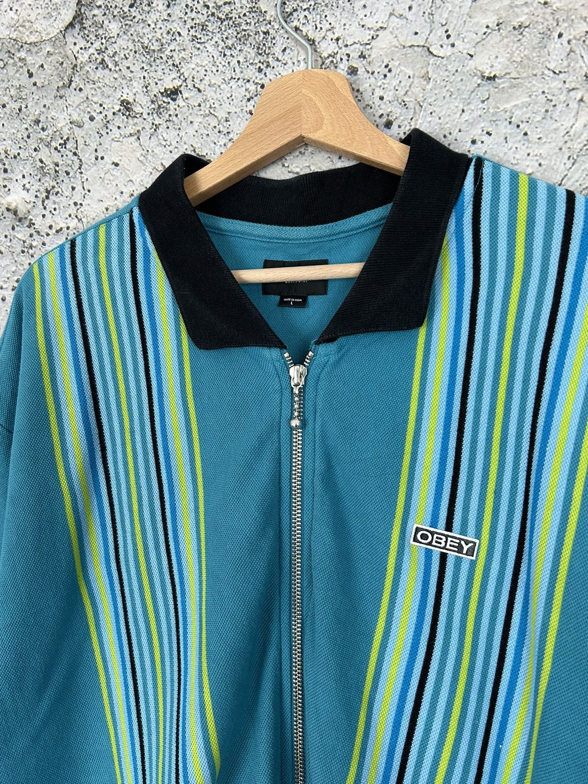 Obey Obey Retro Striped Zip Up Polo Shirt Hype Streetwear Rap Size US L / EU 52-54 / 3 - 3 Thumbnail