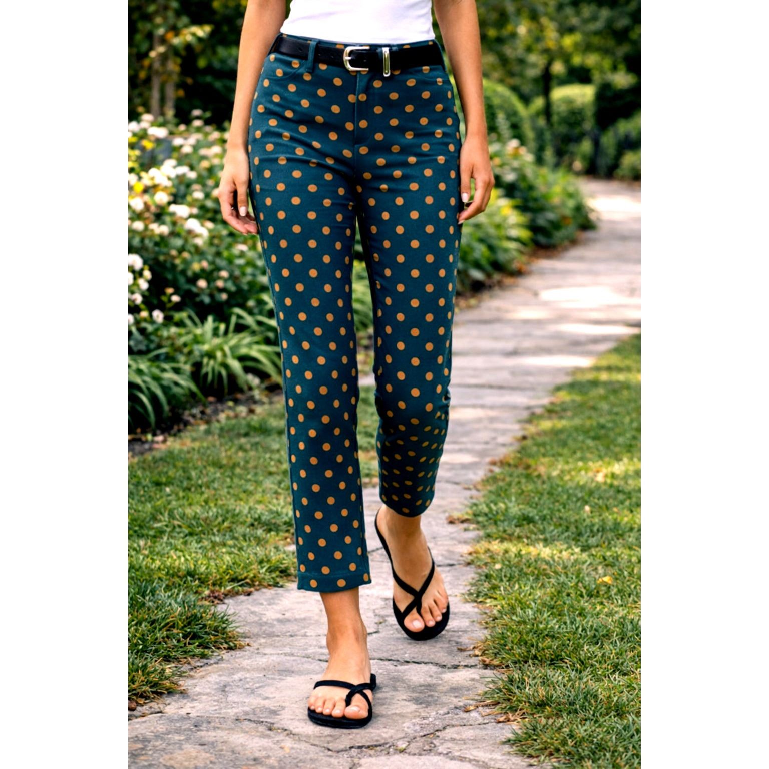 Free People Free People Molly Printed Slim Pants Emerald Polka Dots 12 Size 34" / US 12 / IT 48 - 1 Thumbnail