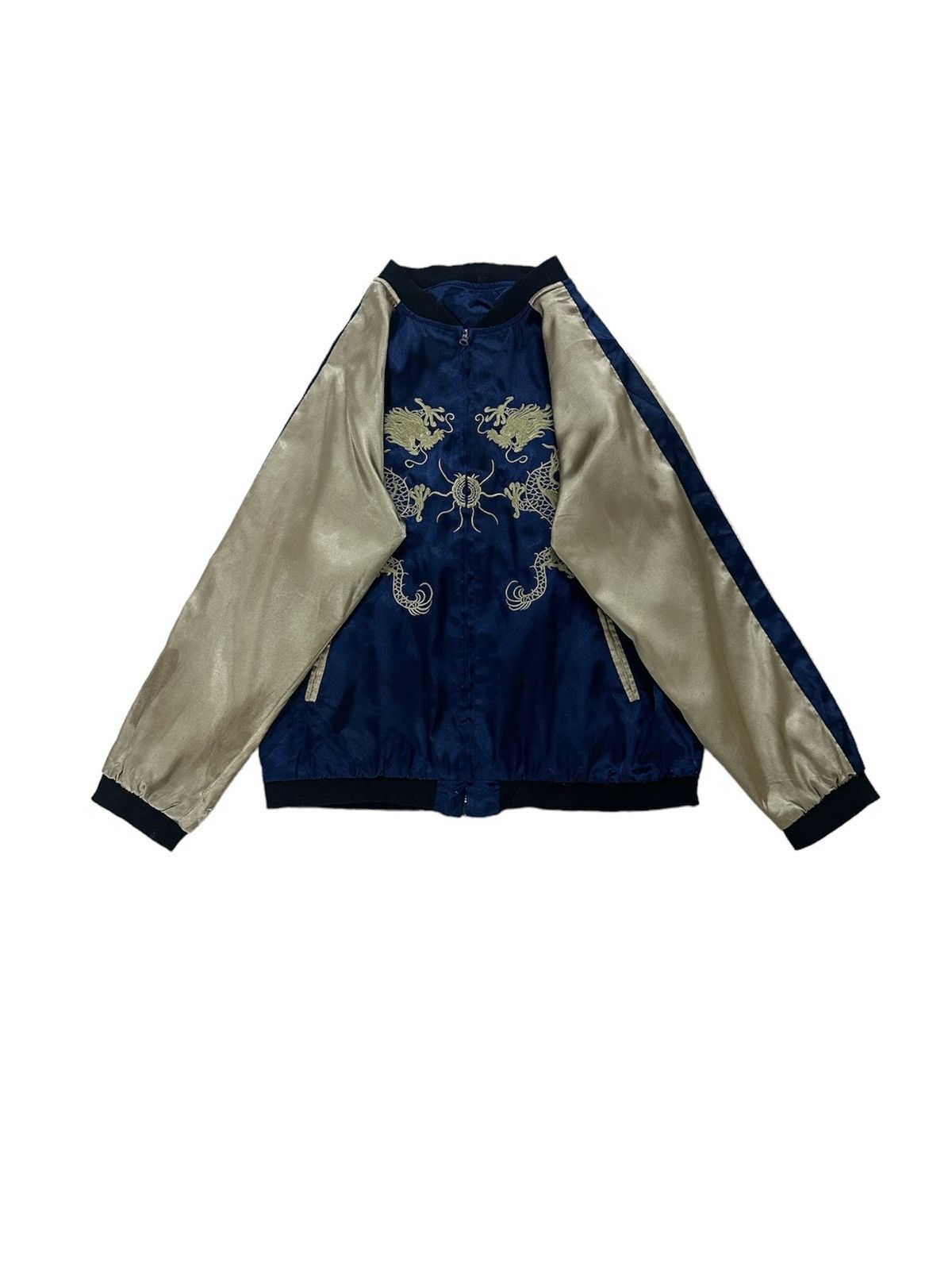 image of Beauty Beast x Sukajan Souvenir Jacket Beautiful Double Dragon Embroidery Sukajan Jacket in Black (