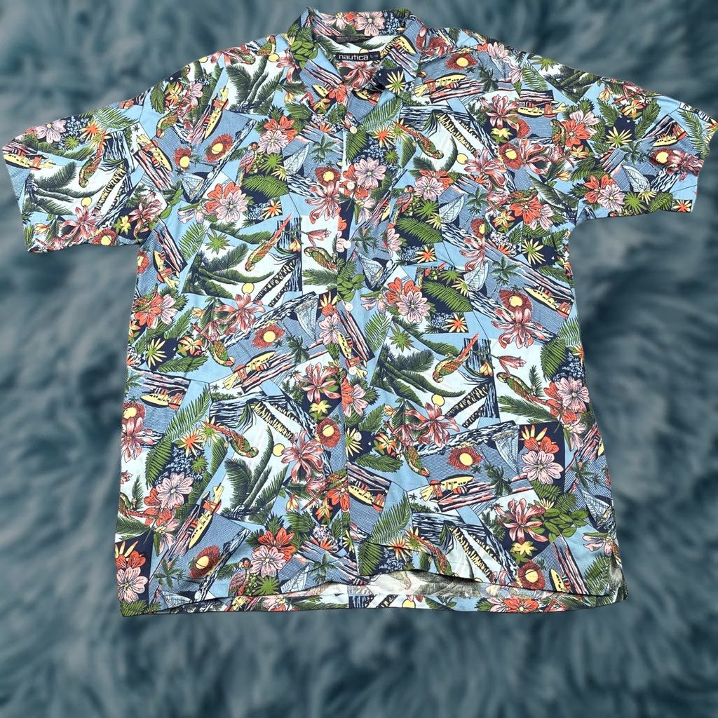 Nautica VINTAGE Nautica Camp Shirt USA Made Large Blue Seaplane Island Sailboat Birds Size US L / EU 52-54 / 3 - 1 Thumbnail