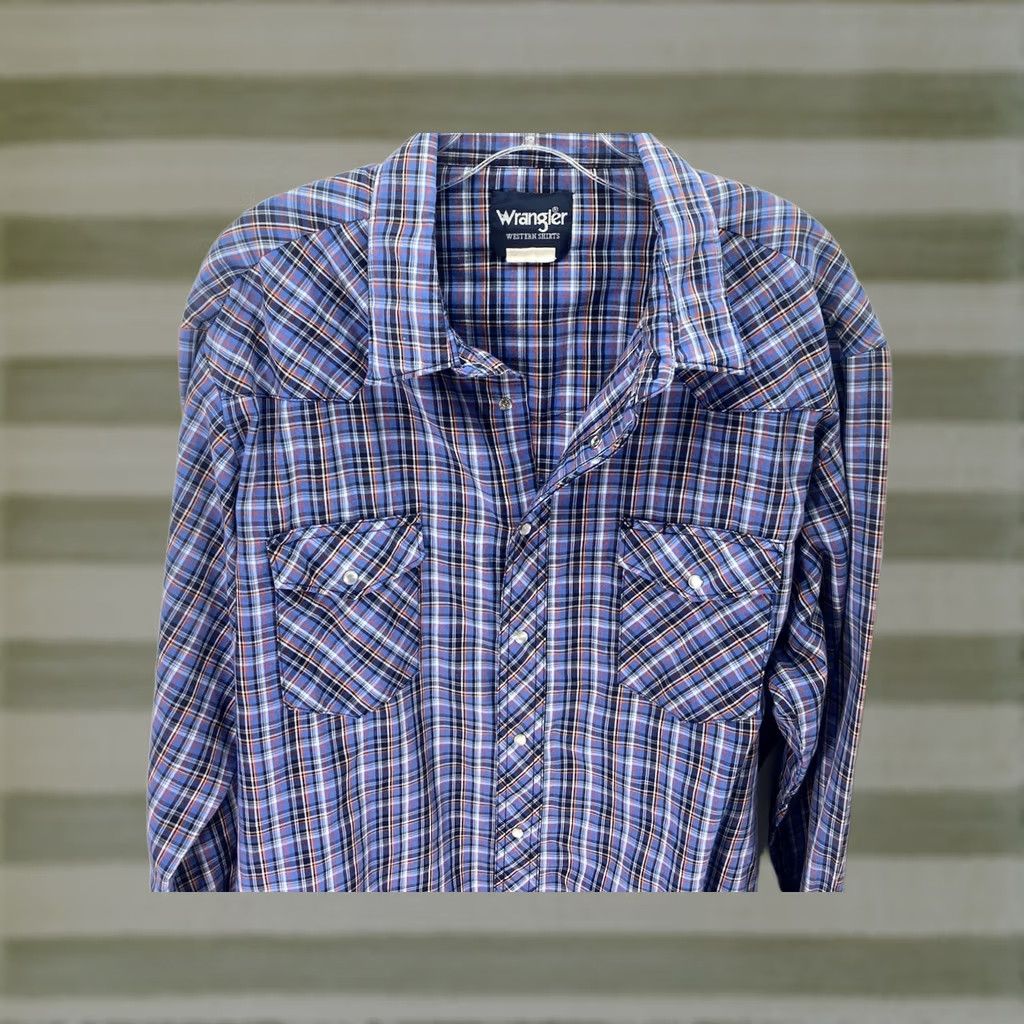 Wrangler VINTAGE Wrangler Pearl Snap Shirt Men XL Blue Plaid Long Sleeve Western Mens Size US XL / EU 56 / 4 - 1 Thumbnail