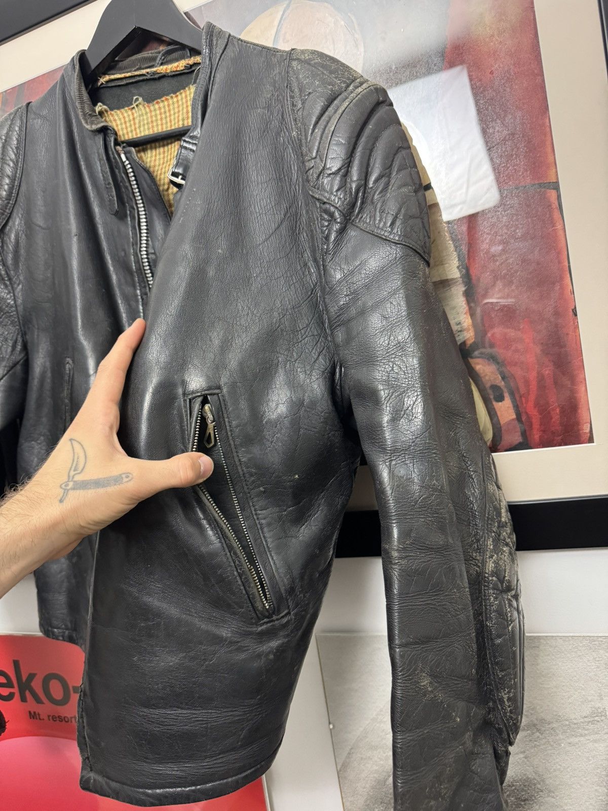 Vintage 80s Distressed Genuine Leather Biker Vintage Jacket Racingl Size US L / EU 52-54 / 3 - 4 Thumbnail