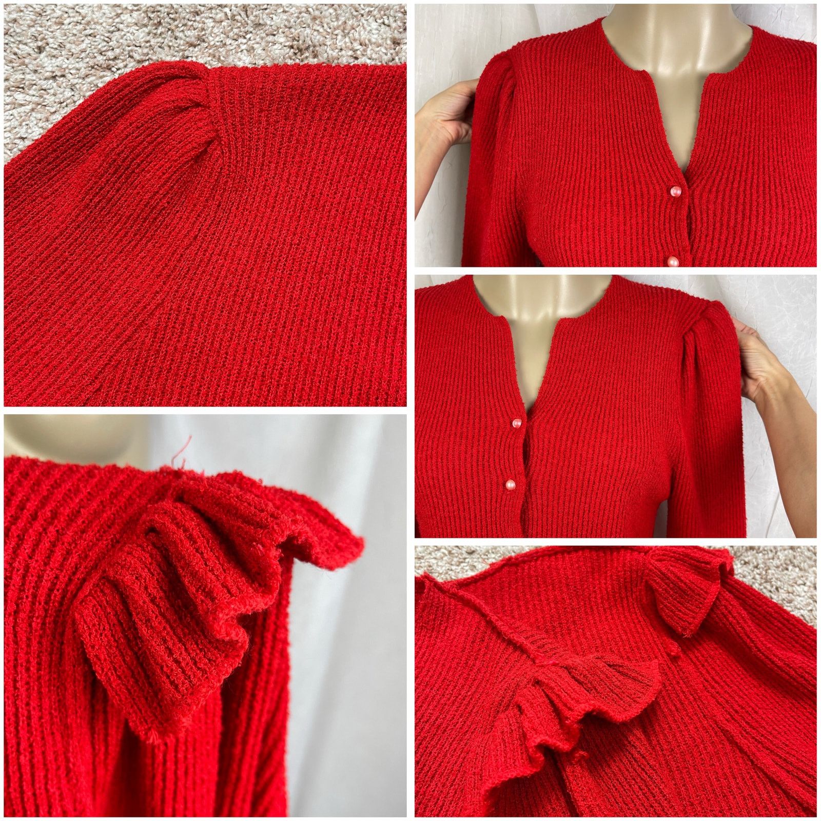 Vintage VTG 90’s Petites Just For You Red Cardigan Cozy Knit Sweater Size S / US 4 / IT 40 - 24 Thumbnail