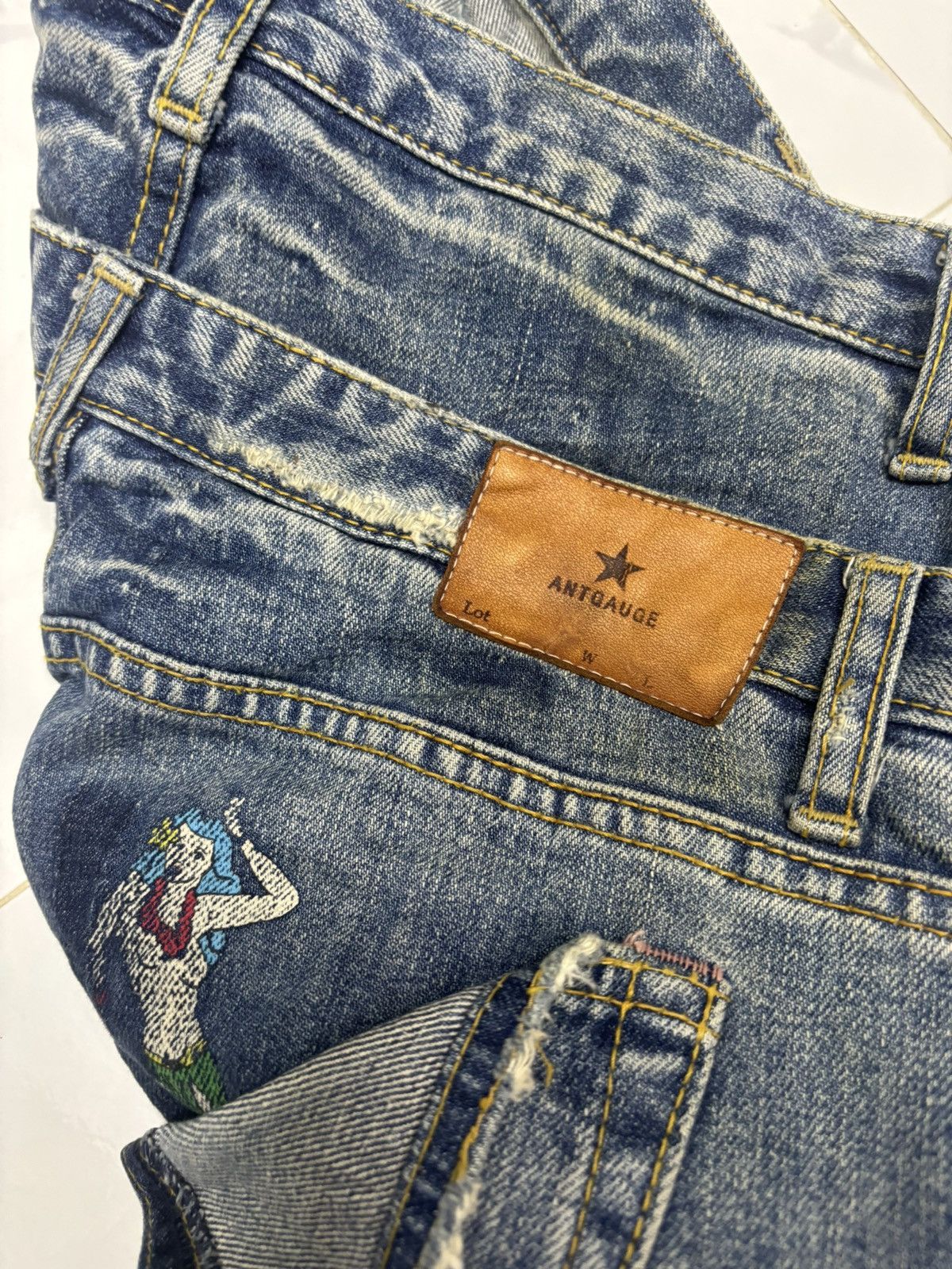 If Six Was Nine Antgauge Double Waist Punk Distressed Denim Jeans Size 29" - 9 Thumbnail
