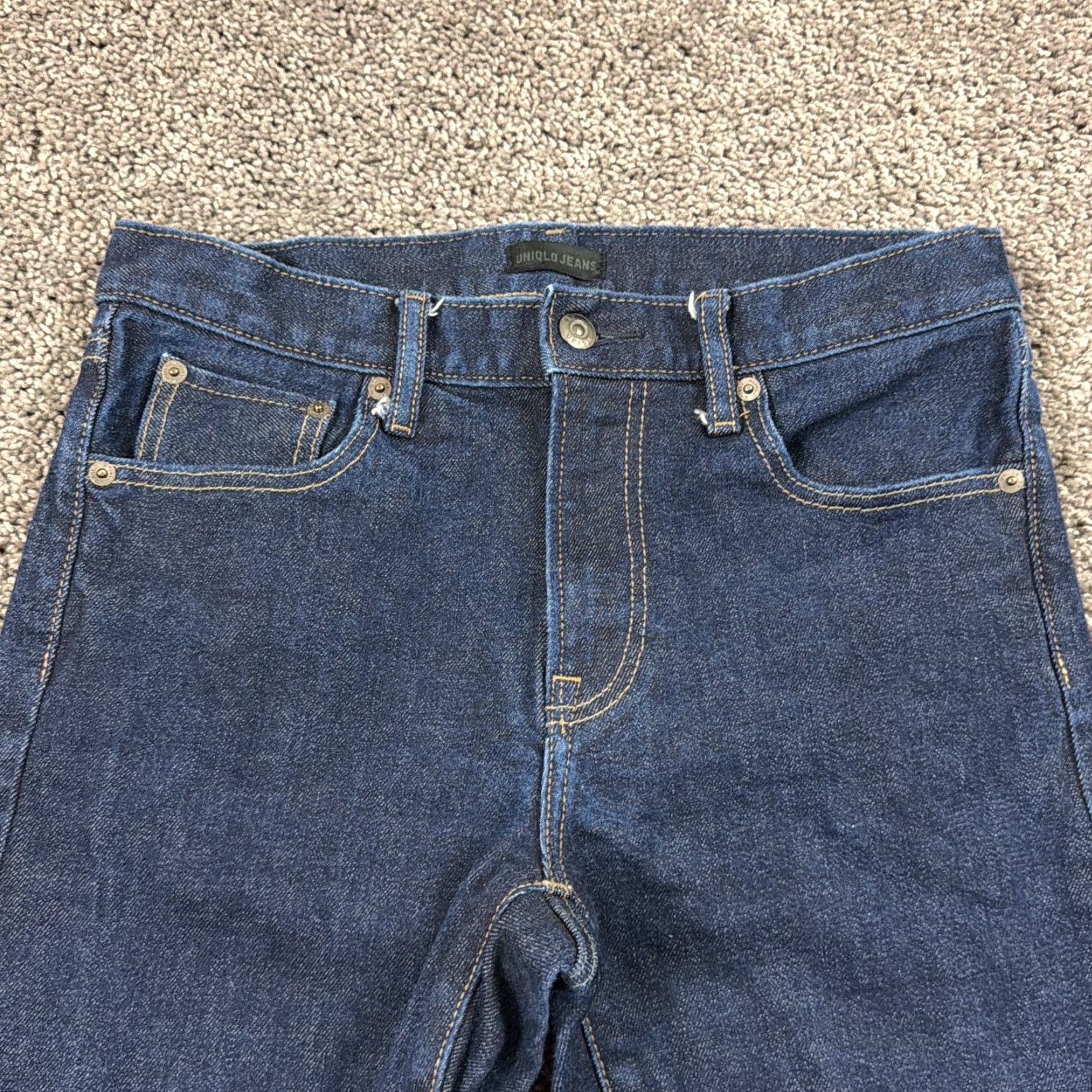 Uniqlo Uniqlo Jeans Slim Straight Stretch Dark Wash 29 Mens Regular Inseam 31 Blue Denim Kaihara Vintage No Size US 29 - 4 Thumbnail