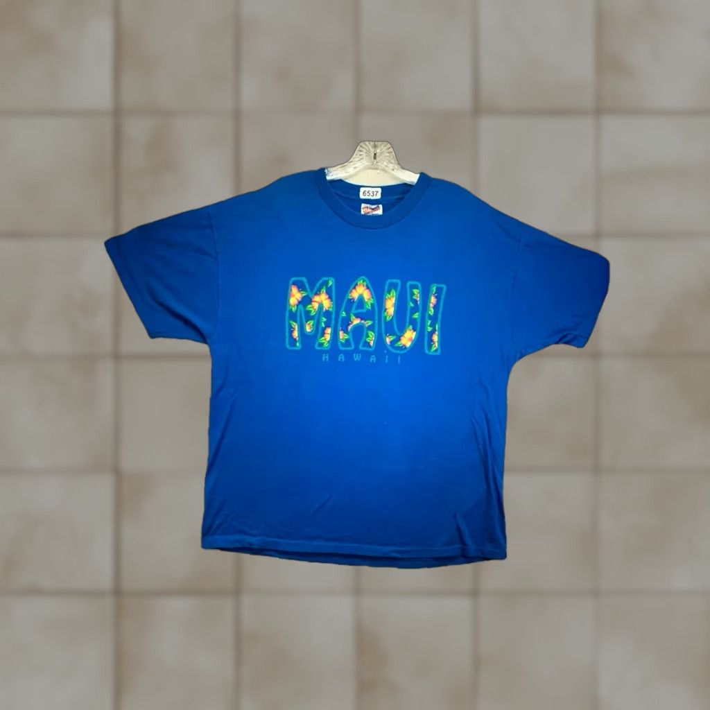 Hanes VINTAGE Hanes T-Shirt Mens XL Blue Hibiscus Graphic Maui Hawaii 90s Retro Size US XL / EU 56 / 4 - 1 Thumbnail