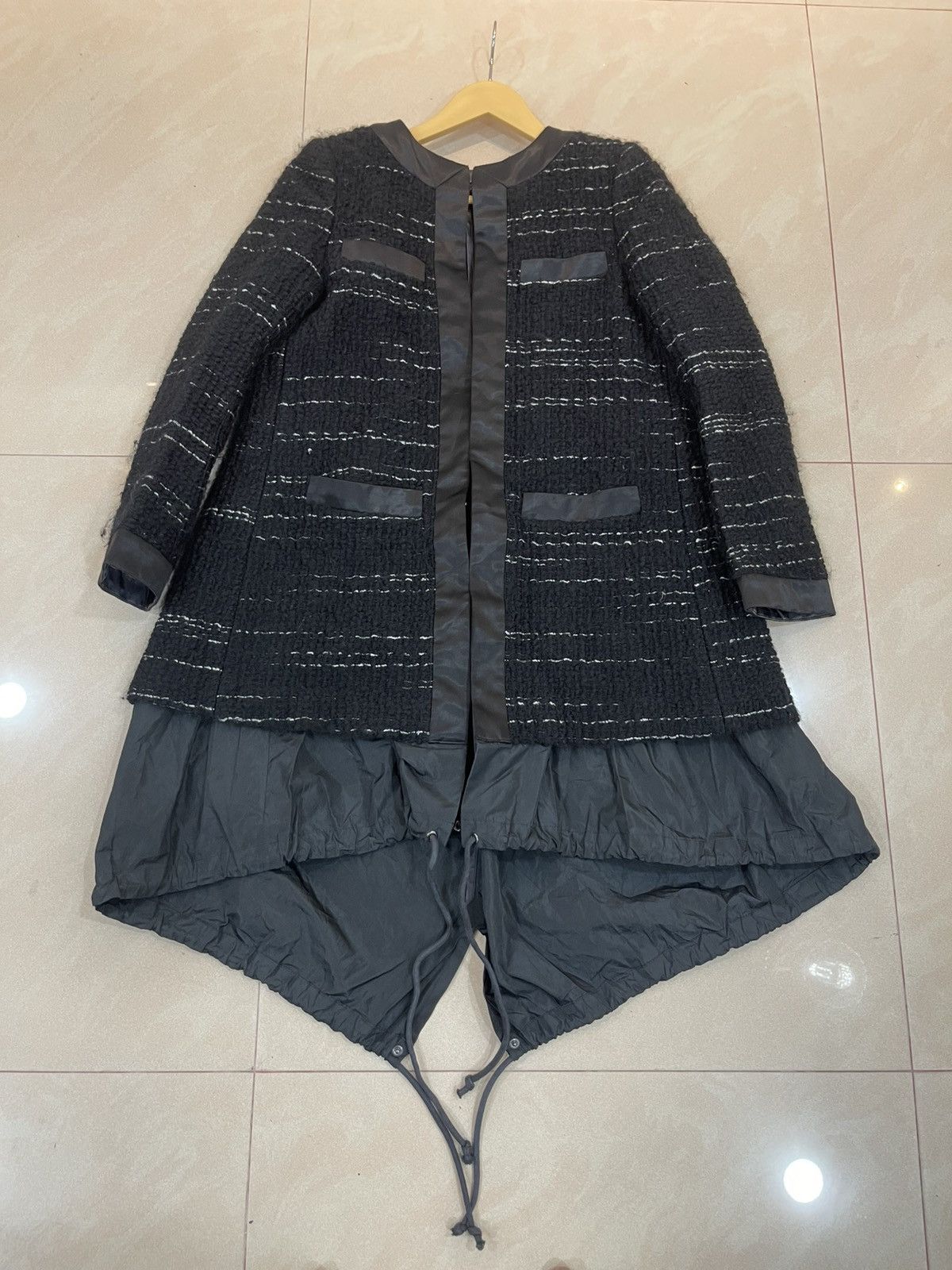 Sacai Sacai Coat Womens Small Black Wool Nylon Mixed Media Size S / US 4 / IT 40 - 8 Thumbnail