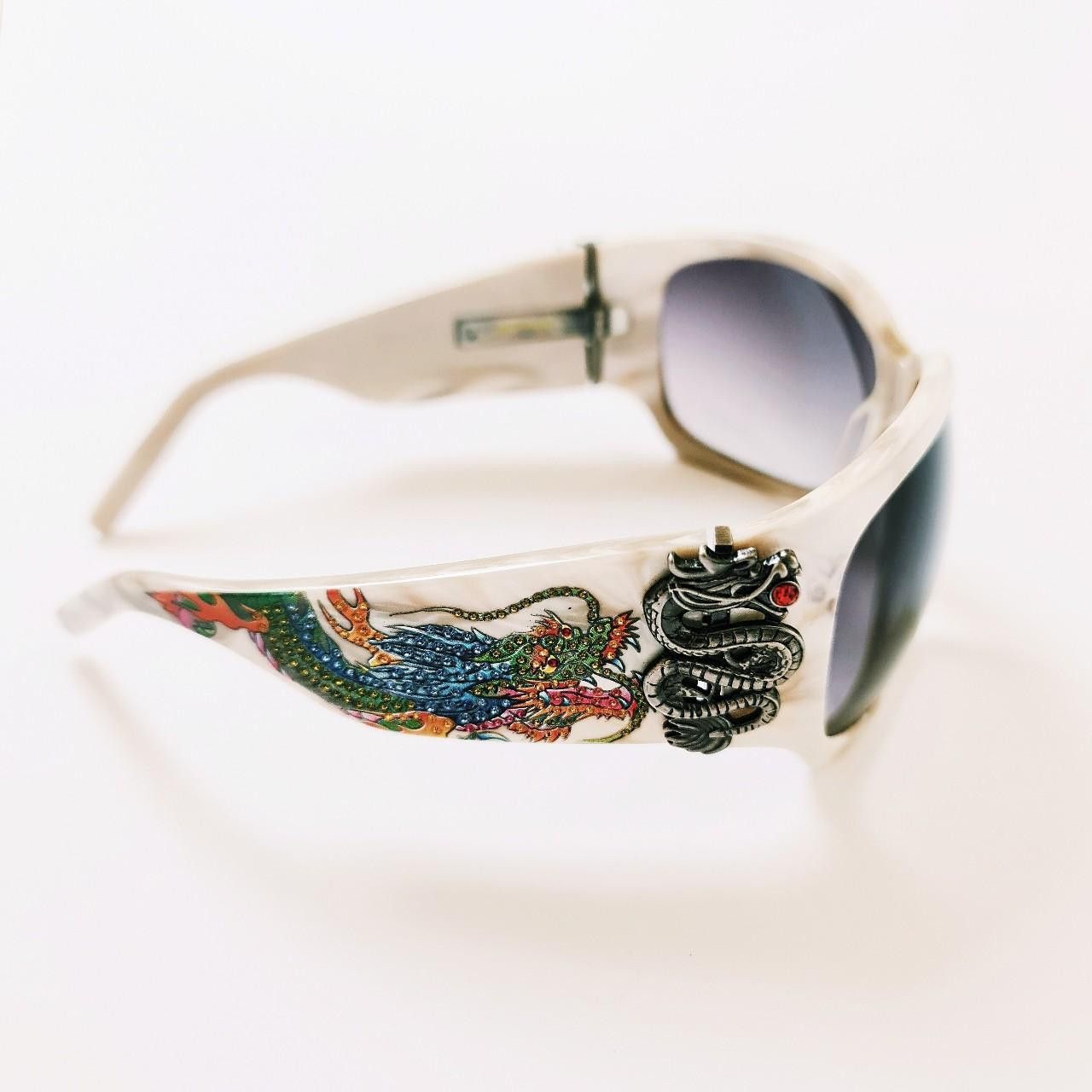 image of Vintage Unisex Oversized White Marble Ed Hardy Sunglasses, Women's