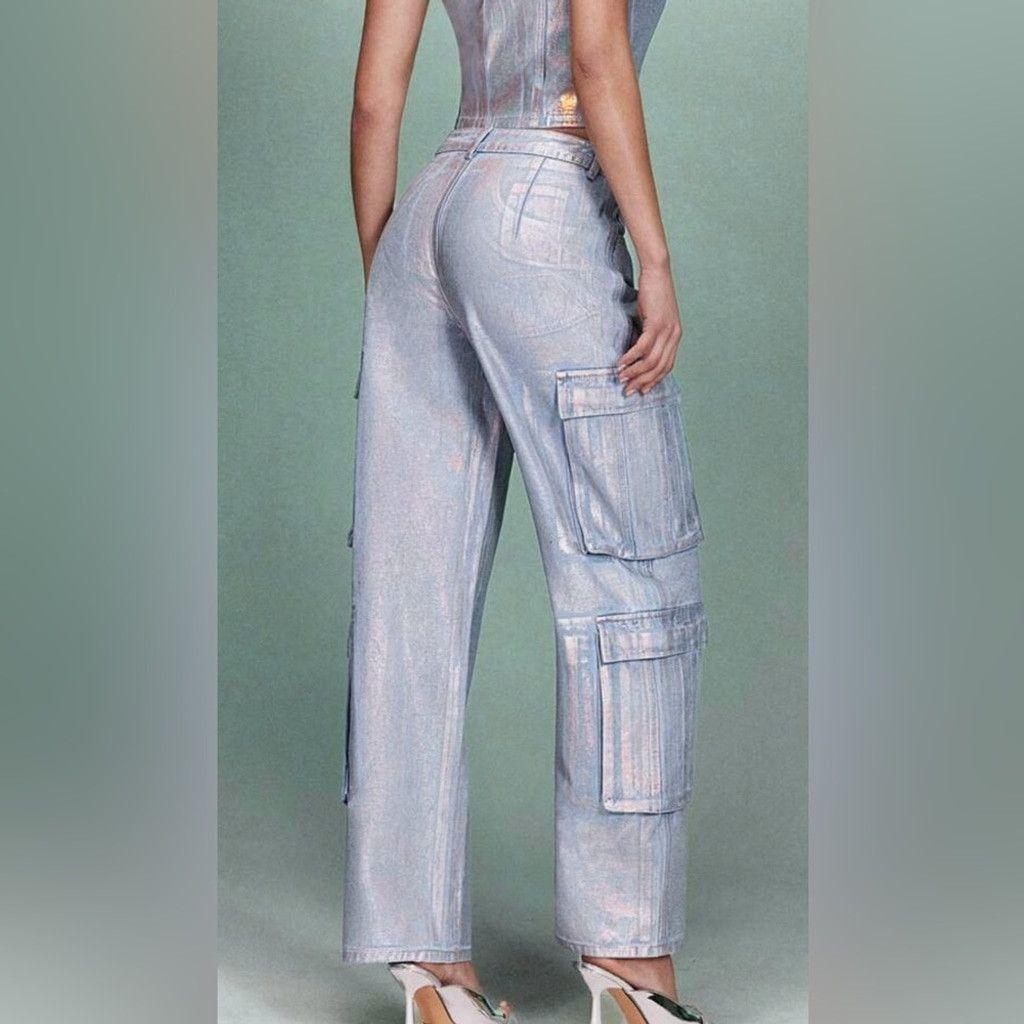 Other Metallic Cargo Pocket Women's Denim Wide Leg Pants Size 29 Size 29" - 7 Thumbnail