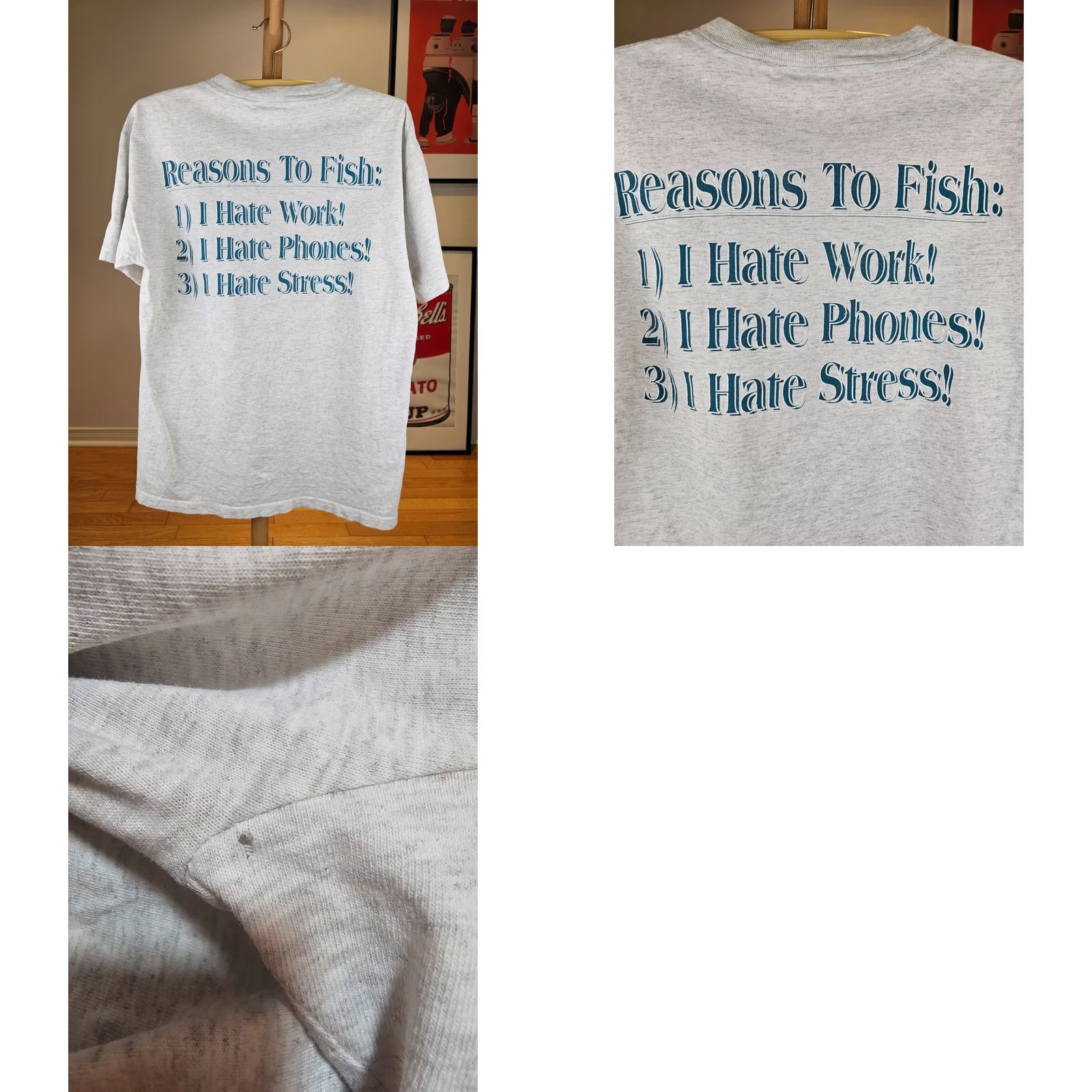Vintage VINTAGE 90' GARFILED FISHING WISCONSIN 2 SIDE PRINT GRAY SINGLE STITCH T-SHIRT L Size US L / EU 52-54 / 3 - 9 Thumbnail