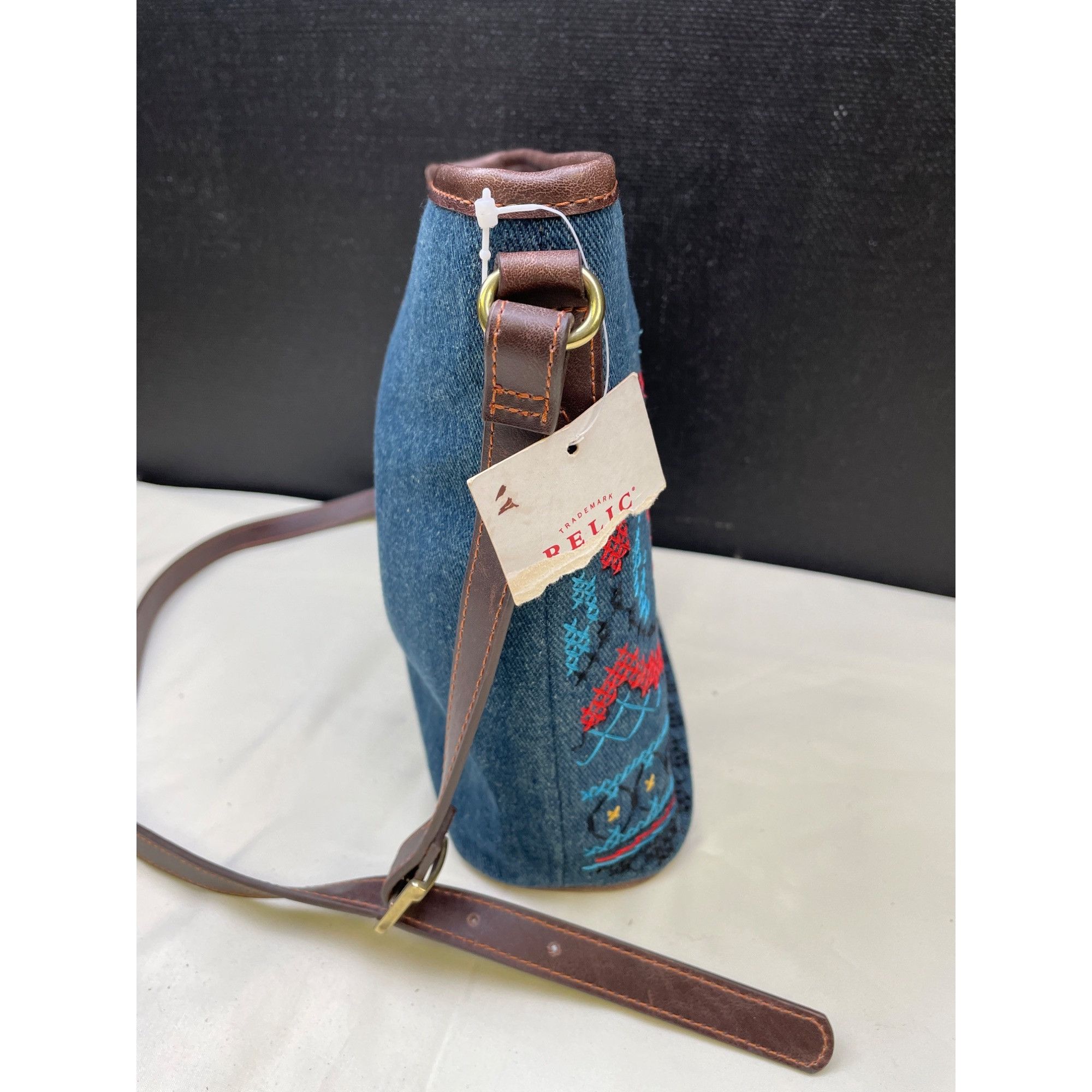 Relic Relic Women's Blue Denim Embroidered Cross Body Bag/ Purse S Size ONE SIZE - 3 Thumbnail