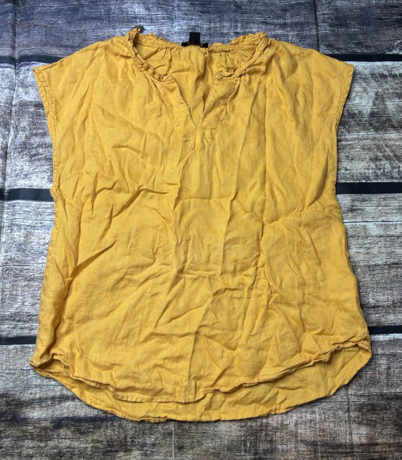 Lord & Taylor Lord & Taylor Top Womens Large Linen Yellow V-Neck Size L / US 10 / IT 46 - 1 Thumbnail