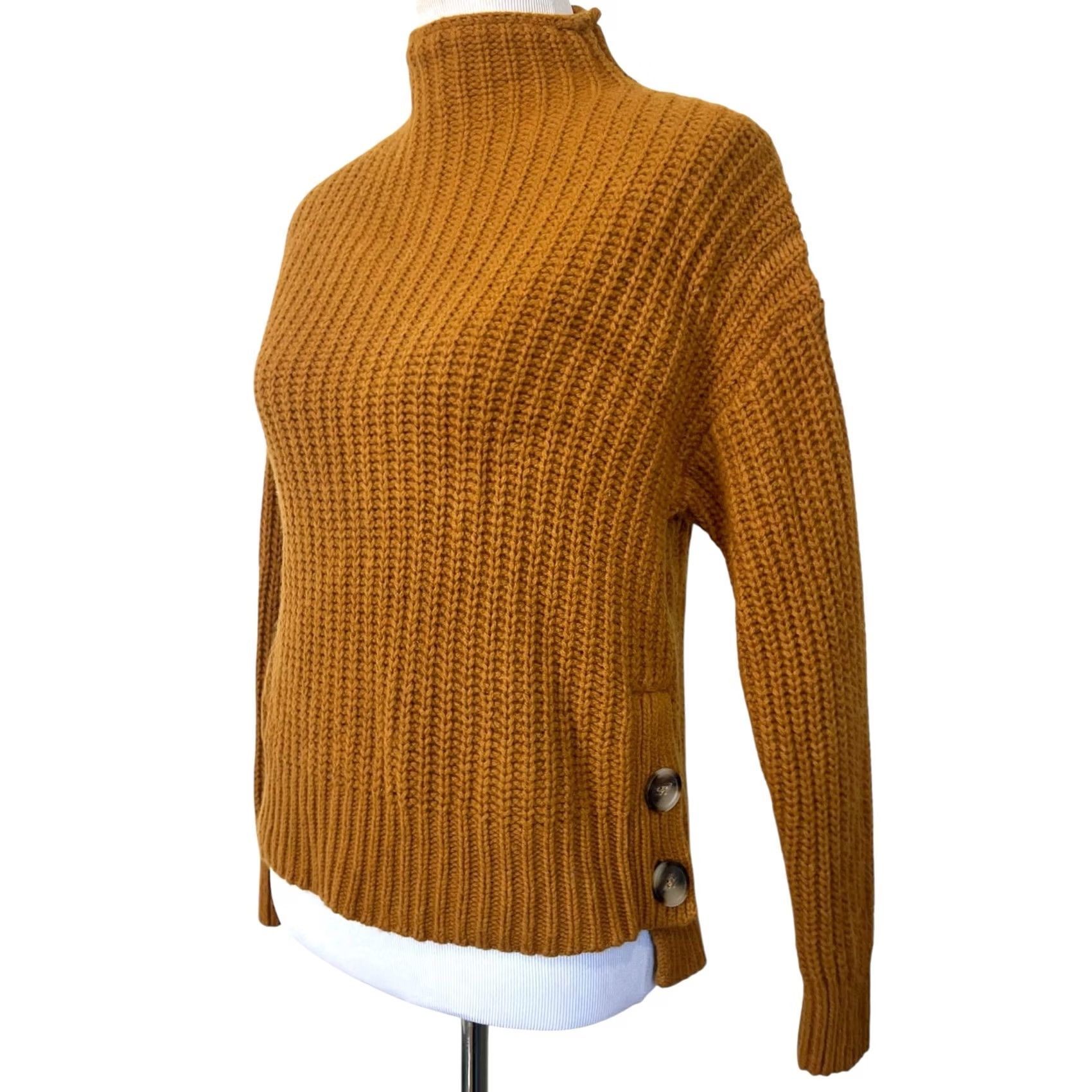 Madewell Madewell Sweater Women’s Chunky-Knit Mock Neck Side Button Cotton Wool Sz S Yellow Pullover Casual Winter Fall Womens Sized Regular Hoodie? Size S / US 4 / IT 40 - 3 Thumbnail