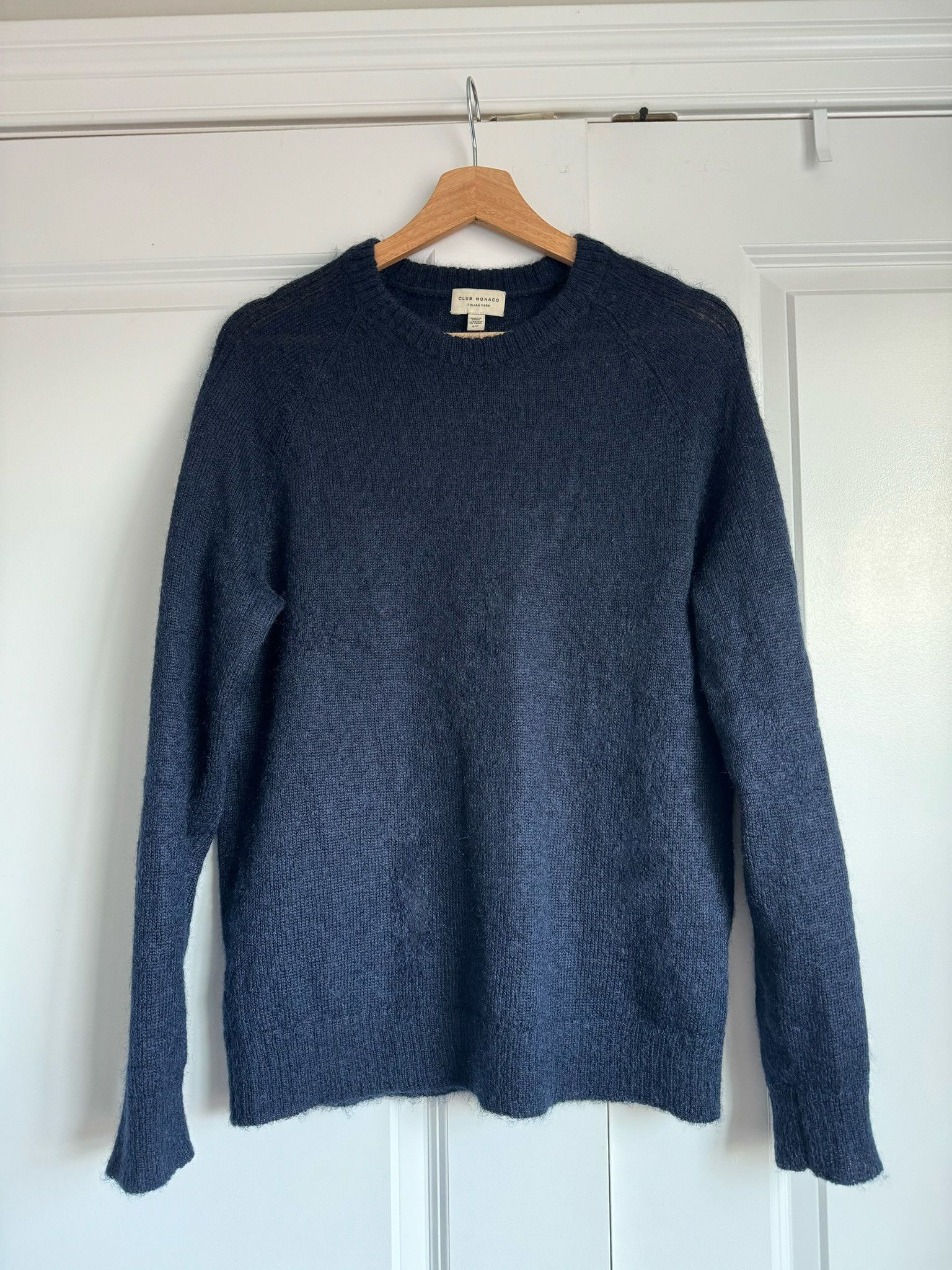 image of Club Monaco Designer Crewneck Mohair Navy Knit Sweater, Men's (Size Small)