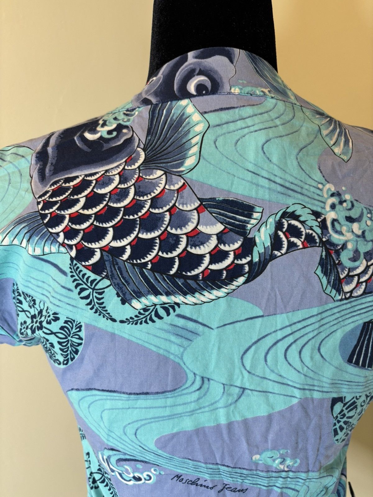 Moschino × Vintage Vintage Moschino Blue Koi Fish Kimono Wrap Top Size S / US 4 / IT 40 - 8 Thumbnail