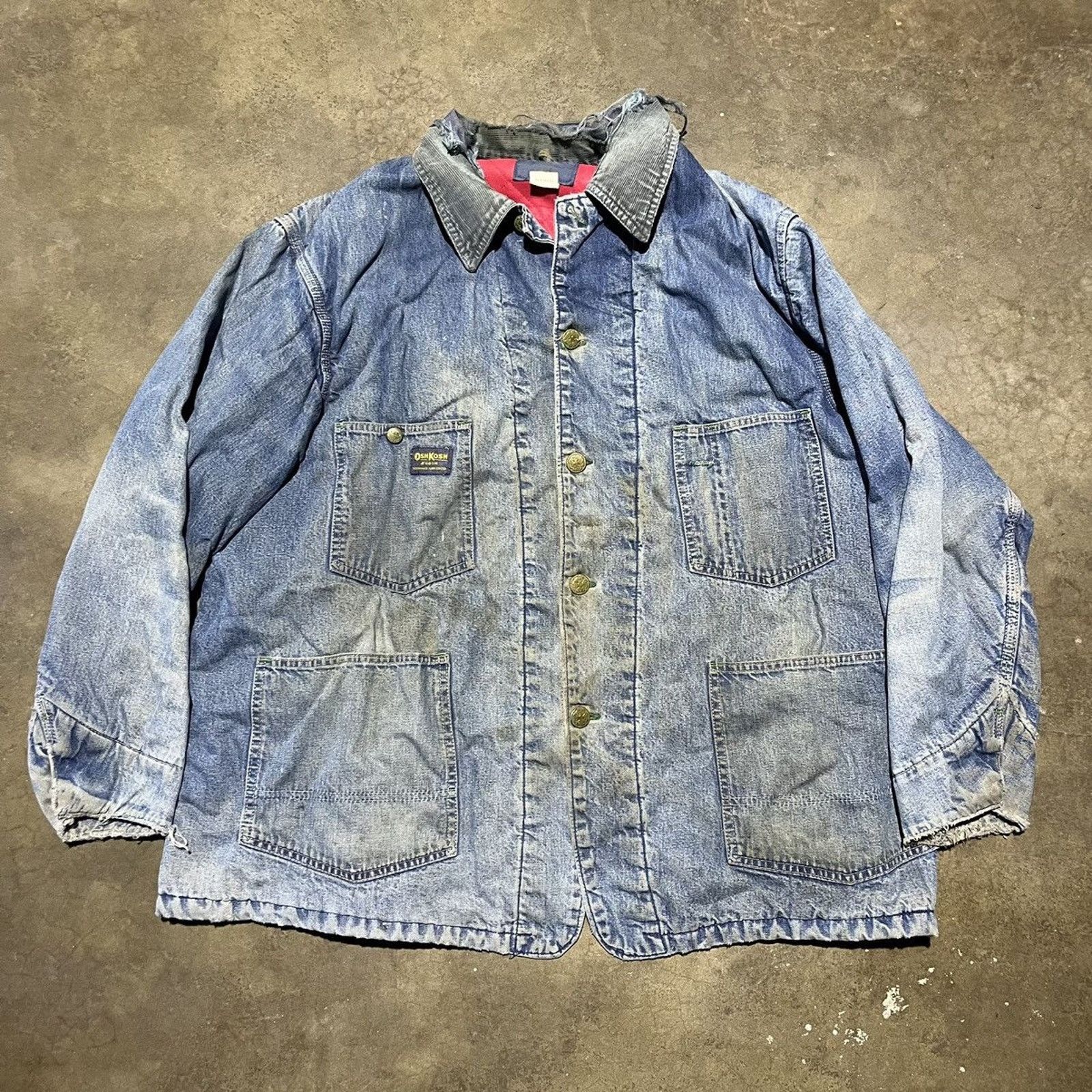Vintage 60s 70s OshKosh Blue Faded Denim Chore Jacket