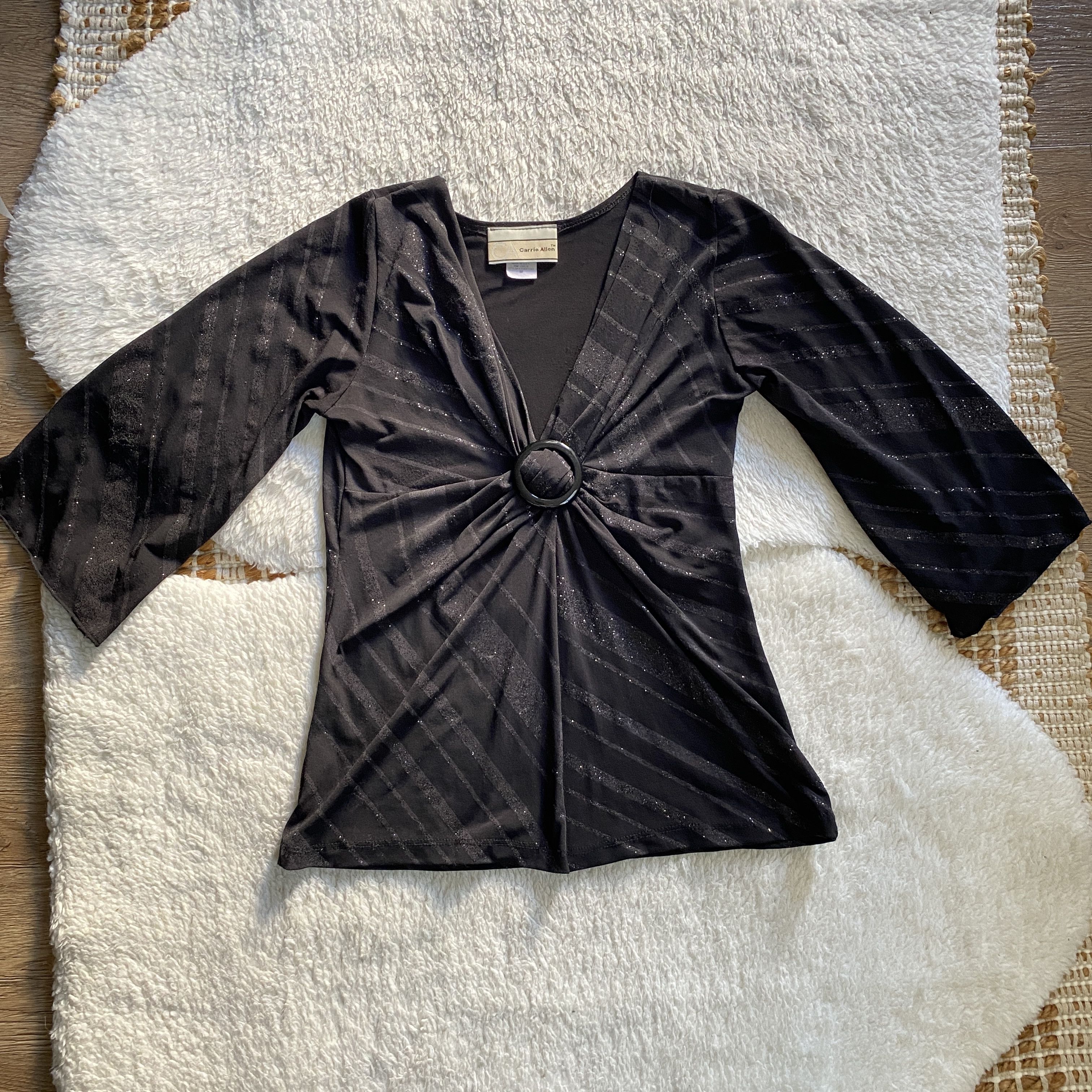 Other Vintage Carrie Allen Women’s Medium Black Glitter Top Size M / US 6-8 / IT 42-44 - 4 Thumbnail