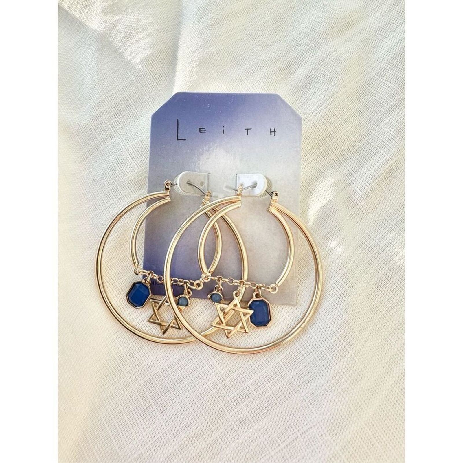 Nordstrom Gold and blue Hanukkah hoop earrings ￼ Size ONE SIZE - 1 Thumbnail