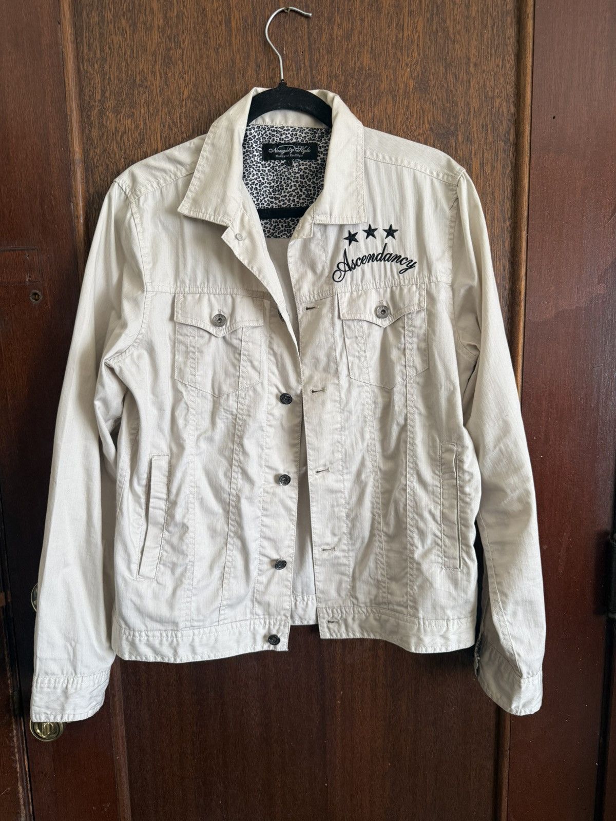 naughty style embroidered light trucker jacket