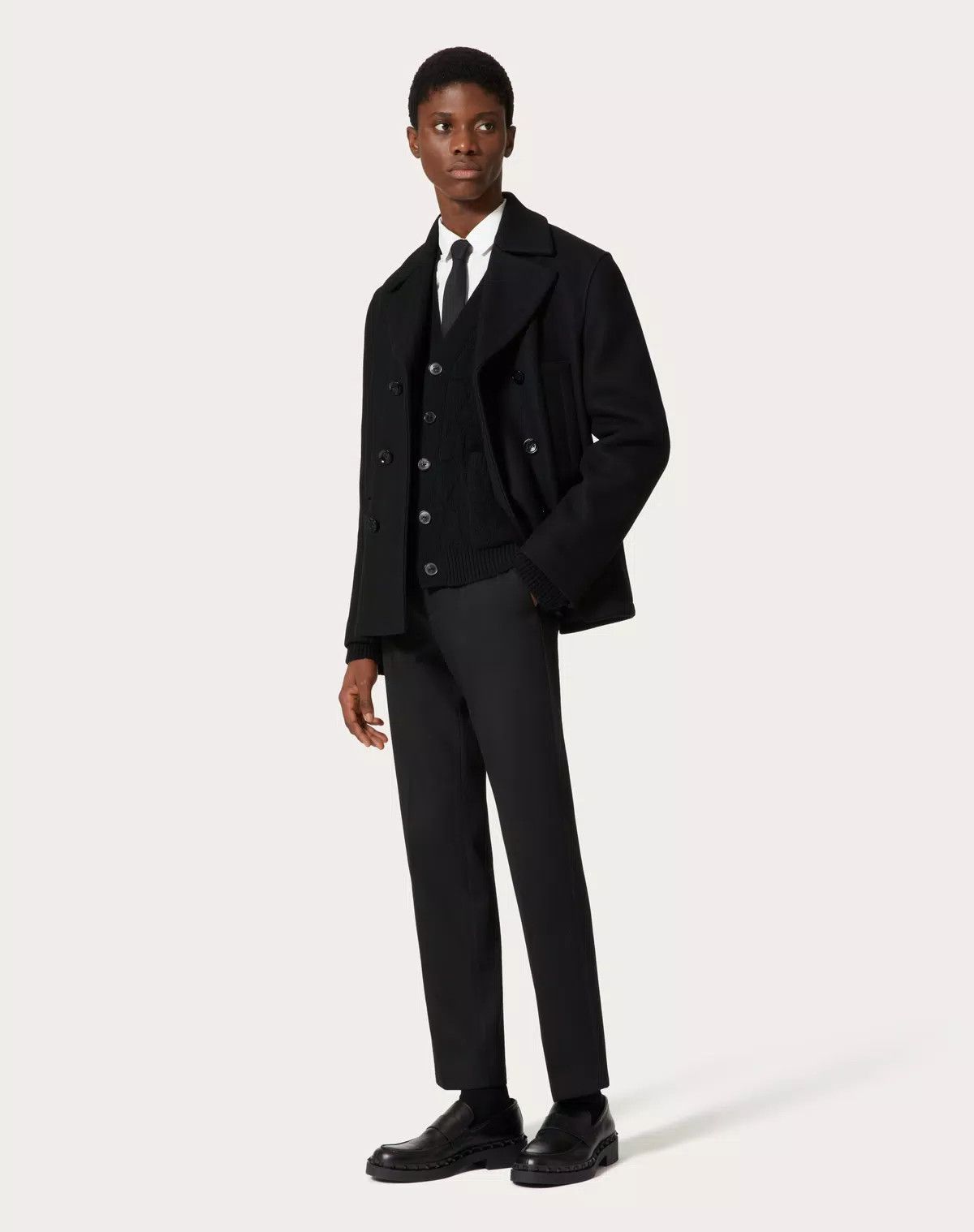 Valentino oc11z0725 Technical Wool Cloth Peacoat in Black Size US M / EU 48-50 / 2 - 3 Thumbnail