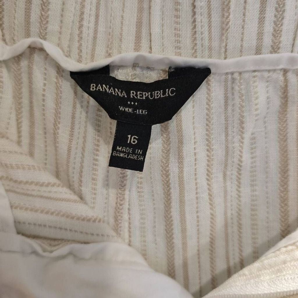 Banana Republic Banana Republic Beige White HighWaist Wide Leg Pants Size16 Size 38" / US 16 / IT 52 - 5 Thumbnail