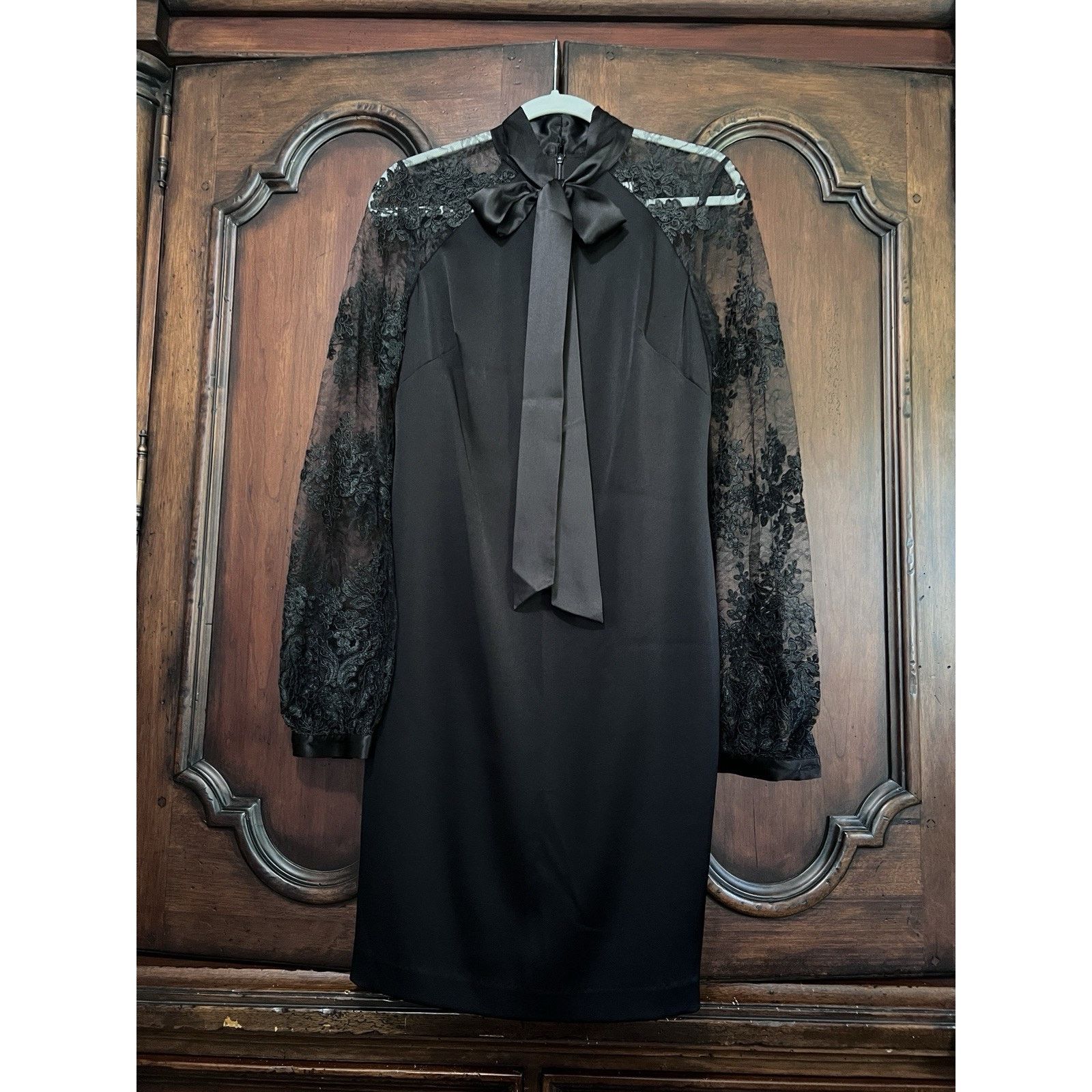 & Other Stories Kay Unger Cocktail Dress Black Sz 4 Lace Sleeve Retail $318  | Grailed