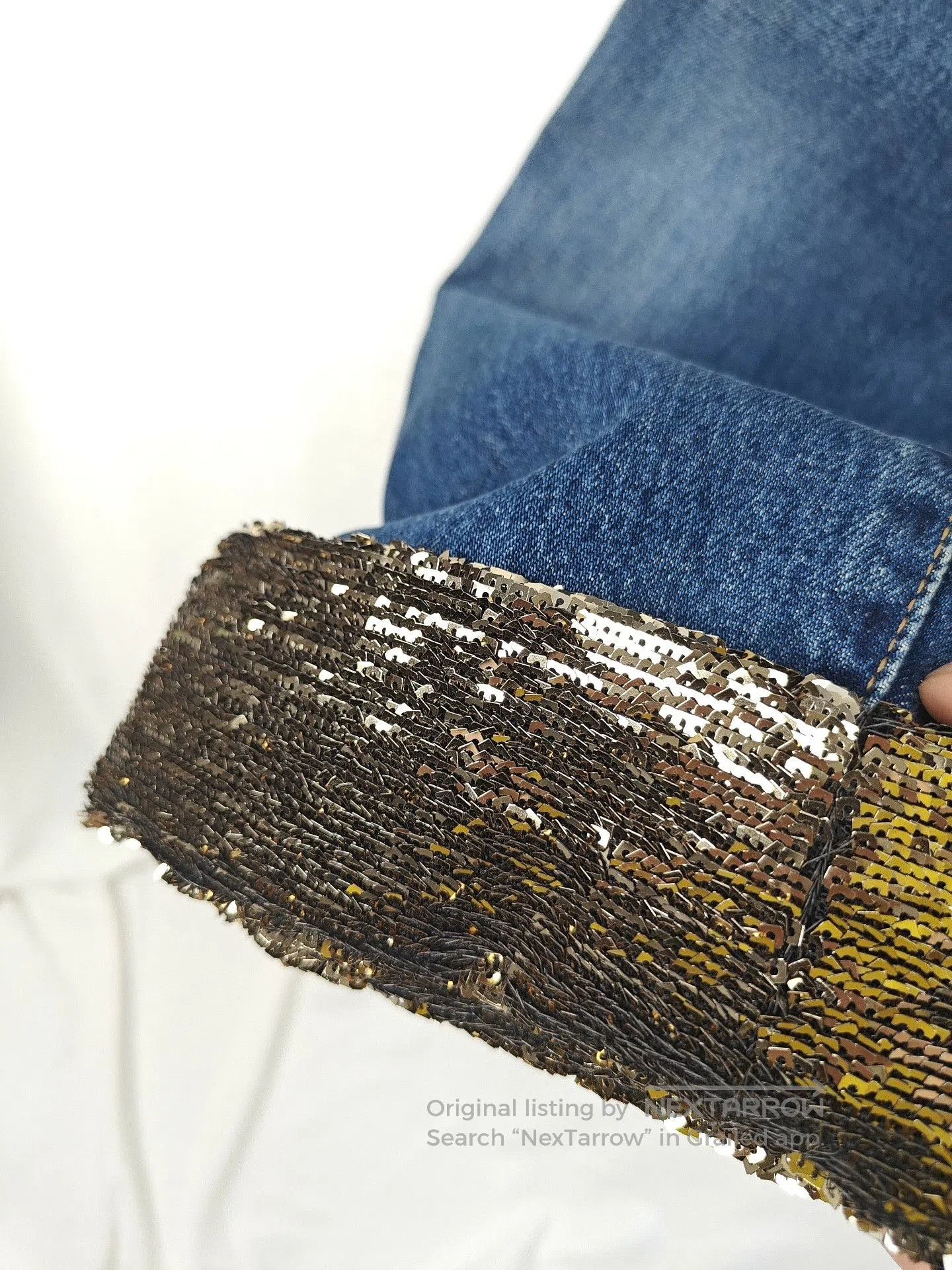 Saint Laurent Paris YSL Saint Laurent Sequin Cuff Wide-Leg Jeans. Size 27" / US 4 / IT 40 - 5 Thumbnail