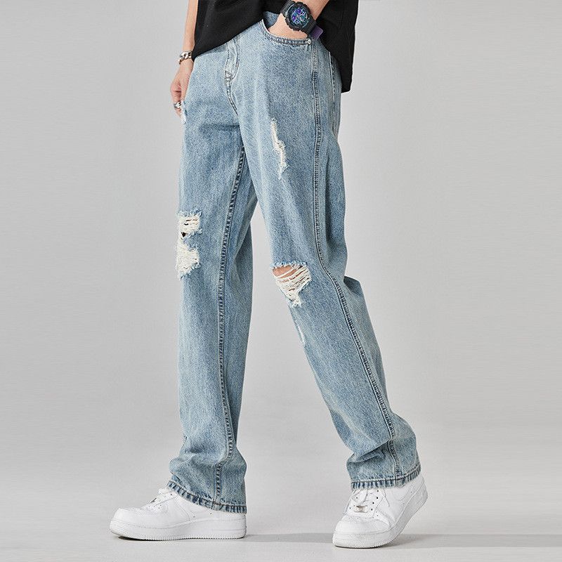Japanese Brand Men's loose straight leg washed vintage ripped jeans Size US 32 / EU 48 - 3 Thumbnail