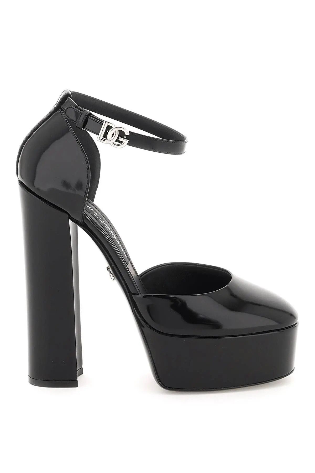 image of Dolce Gabbana O1S22I1N1223 Polished Leather Platform Pumps In Black Shoes, Women's (Size 9)