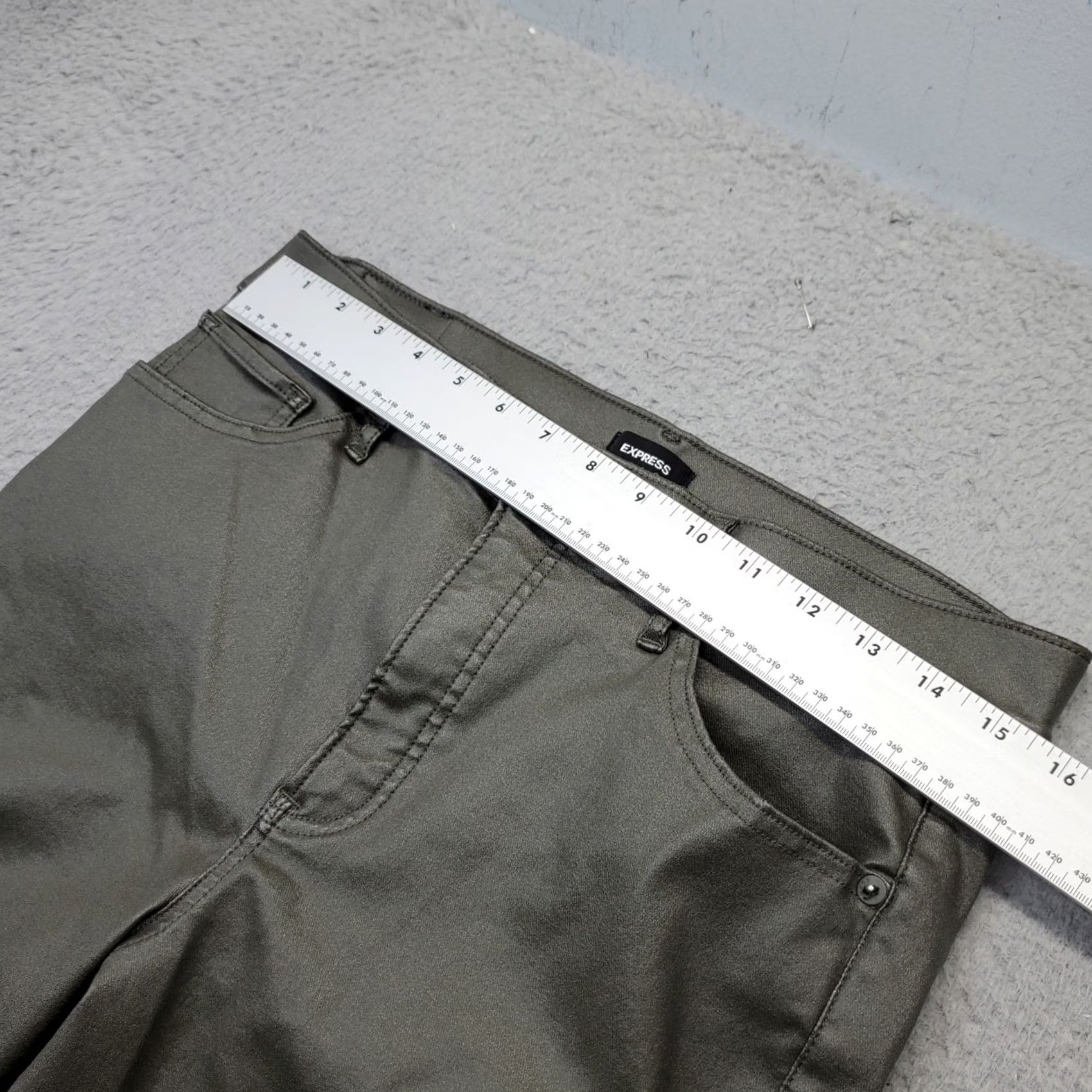 Express Express Womens 12 Green Flat Front Stretch High Rise Straight Leg Pants Size 34" / US 12 / IT 48 - 3 Thumbnail