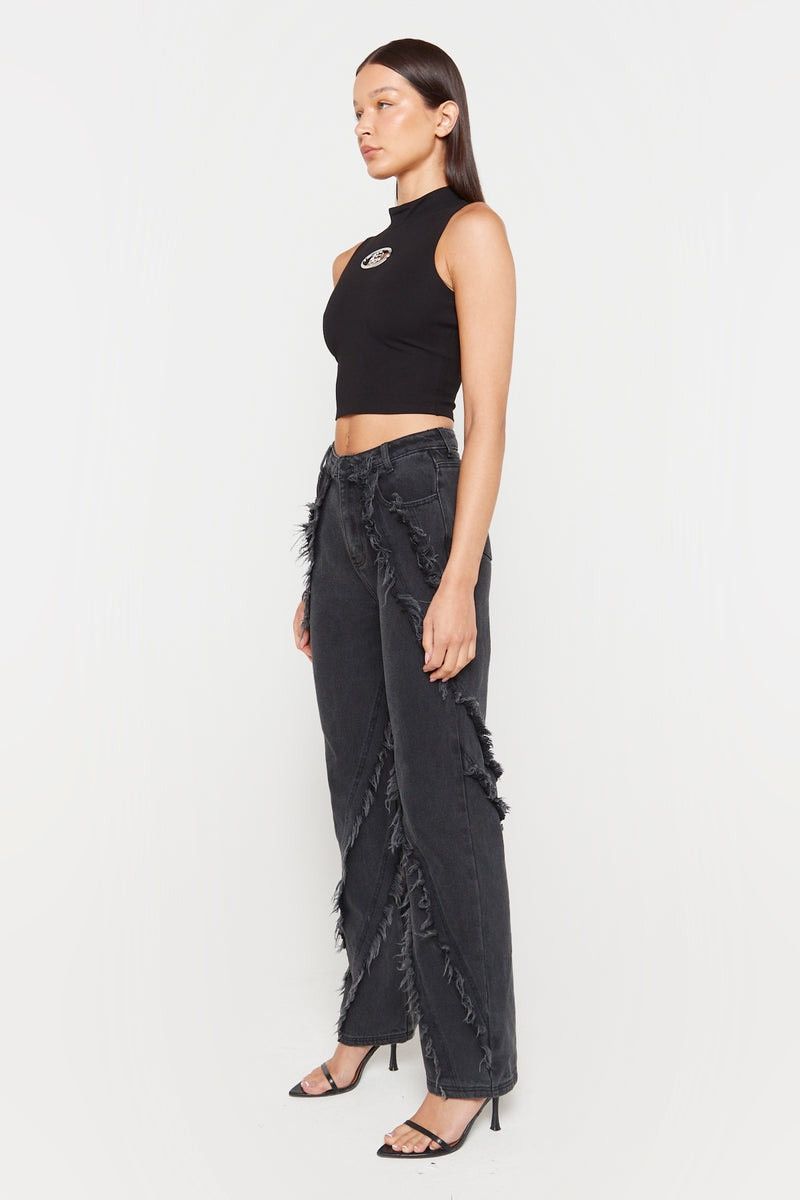 image of Luxe To Kill Black Frayed Detail Denim Jeans, Women's (Size 26)