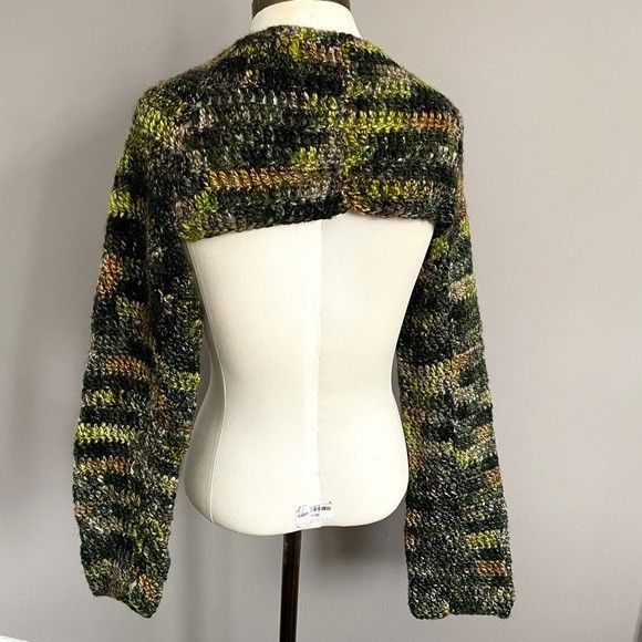 Handmade Hand Crochet Green Shrug / Arm Warmers - great for layering! Size S / US 4 / IT 40 - 5 Thumbnail