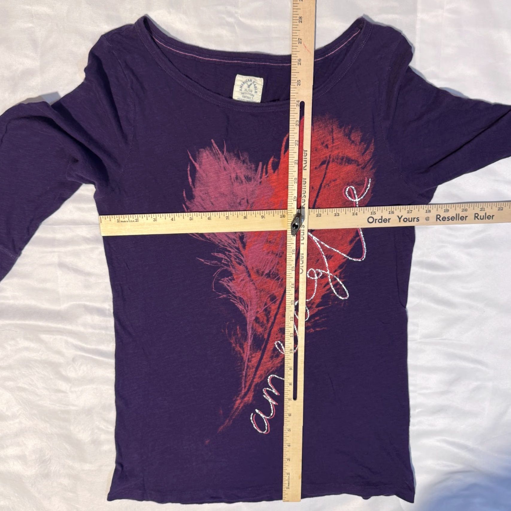 American Eagle Outfitters American Eagle Outfitters Women Shirt XL Purple Feather Graphic Tshirt 3/4 Sleeve Tee Size XL / US 12-14 / IT 48-50 - 4 Thumbnail