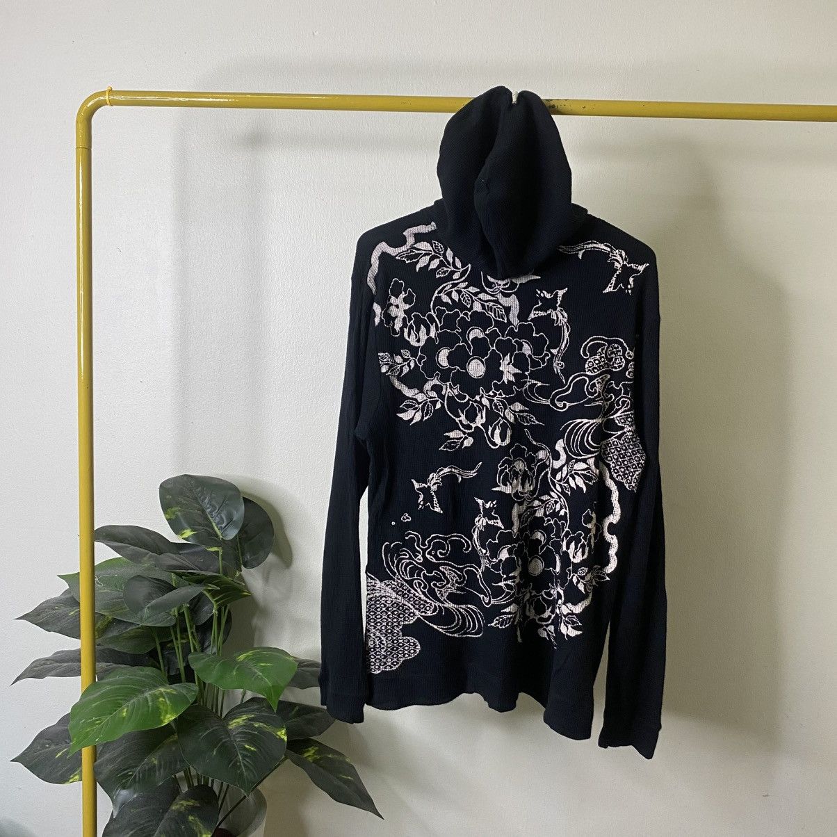 Karakuri Tamashii Japanese Motive Sukajan Ed Hardy Style Waffle Button Hoodie Size US L / EU 52-54 / 3 - 6 Thumbnail