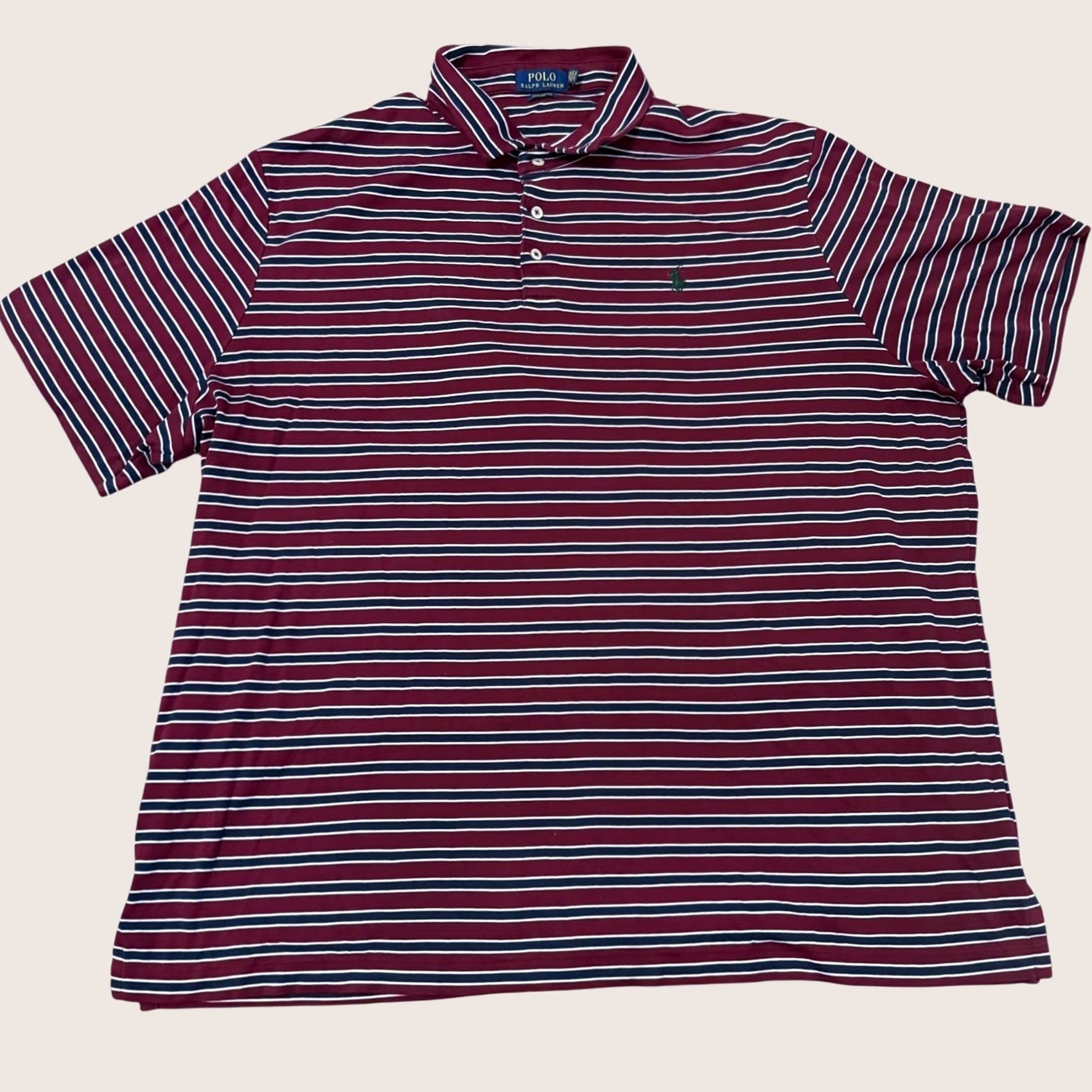 Polo Ralph Lauren Classic Fit Striped Polo Shirt Burgundy Navy White 2XL Men's in Red, Men's (Size Xxl)