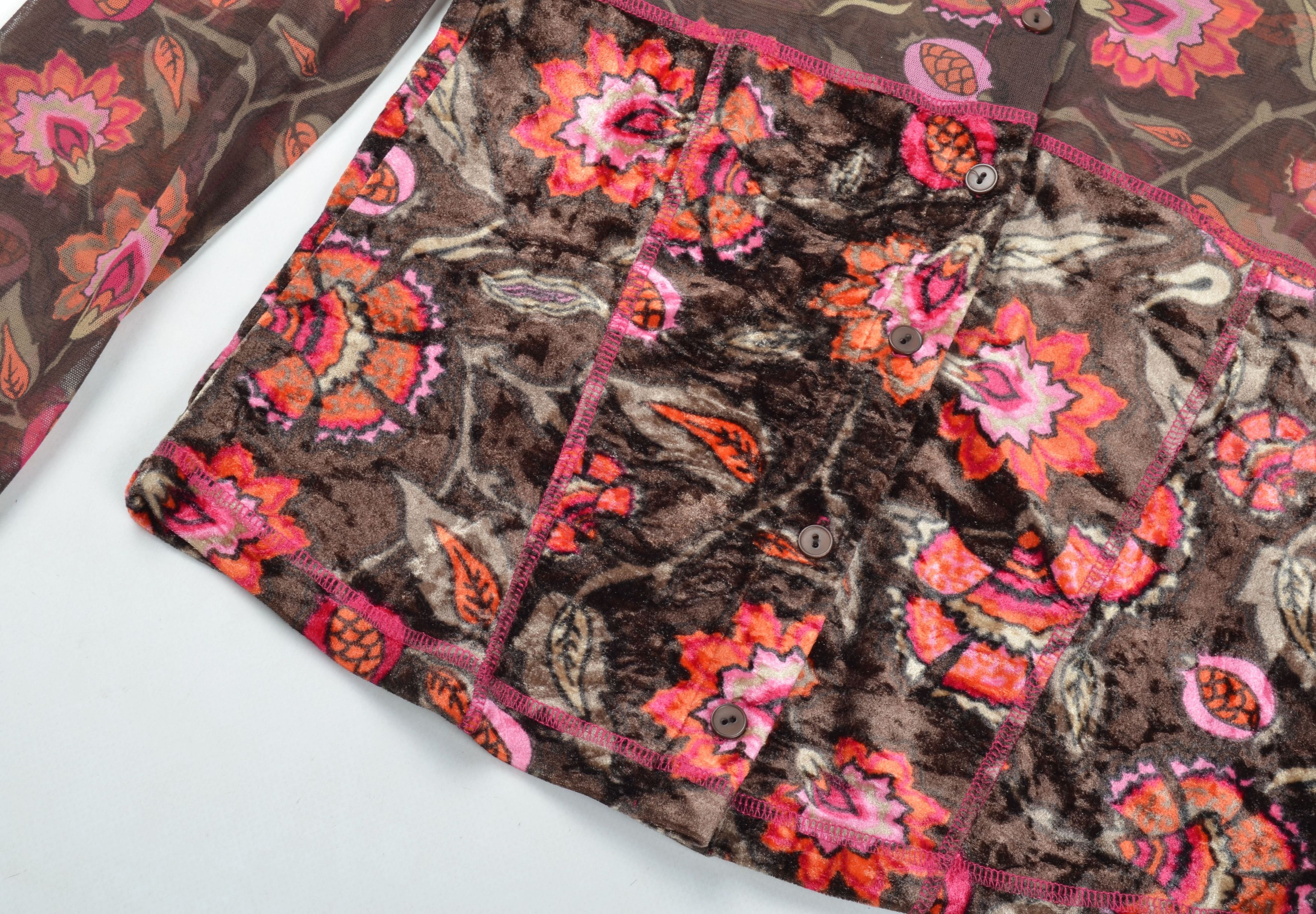 Other Vintage Orwell Y2K Boho Floral Velour Mesh Blouse Top Size M / US 6-8 / IT 42-44 - 6 Thumbnail