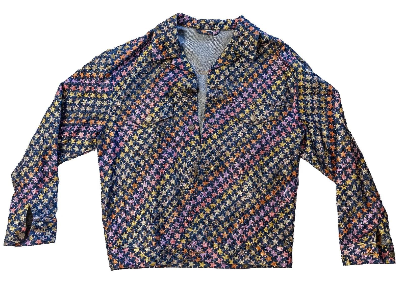 Gucci GUCCI Denim Jacket Foil Star Crystal Embellished Blue 548722 Size US S / EU 44-46 / 1 - 1 Thumbnail