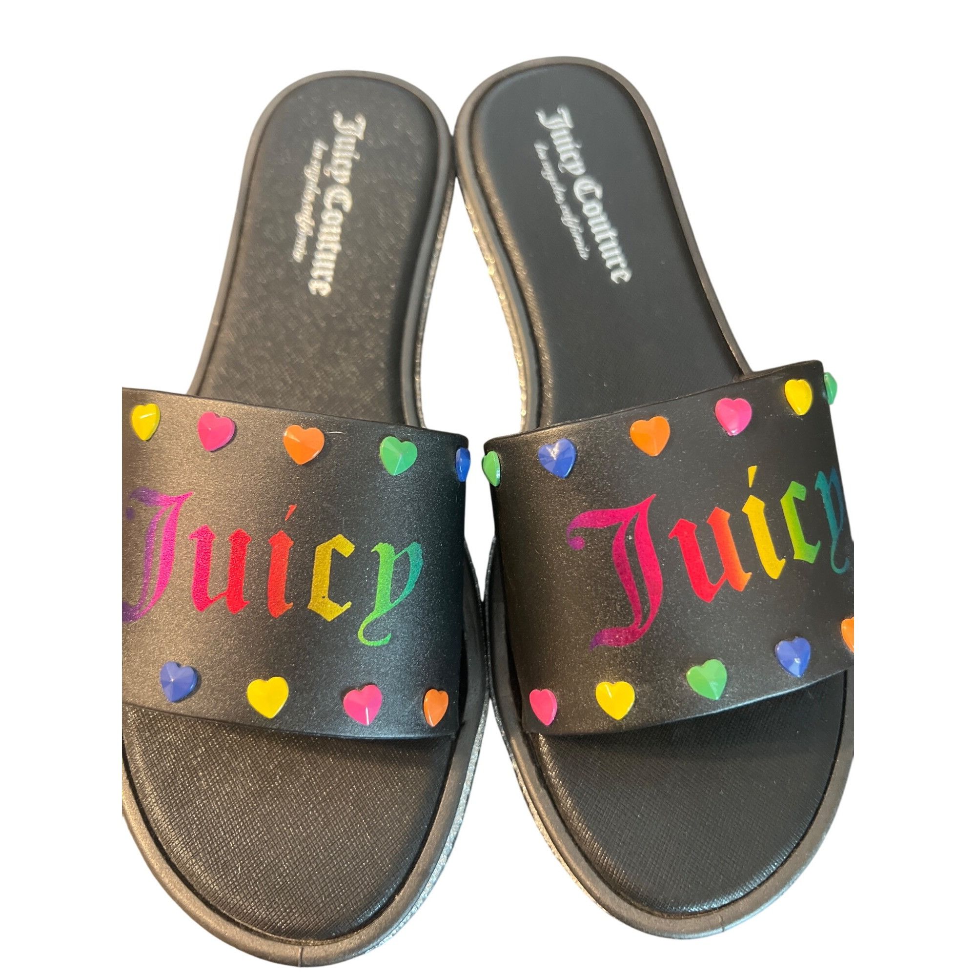 Juicy Couture Juicy Couture Black Slides Rainbow Heart Logo Silver Glitter Size US 7.5 / IT 37.5 - 7 Thumbnail