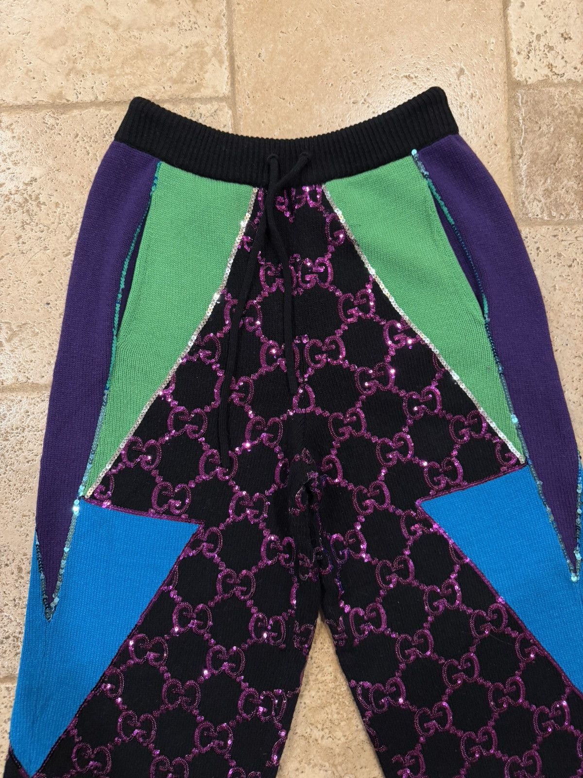 Gucci Gucci GG Sequin Monogram Purple / Black Wool Rib Knit Pants Size 30" / US 8 / IT 44 - 3 Thumbnail