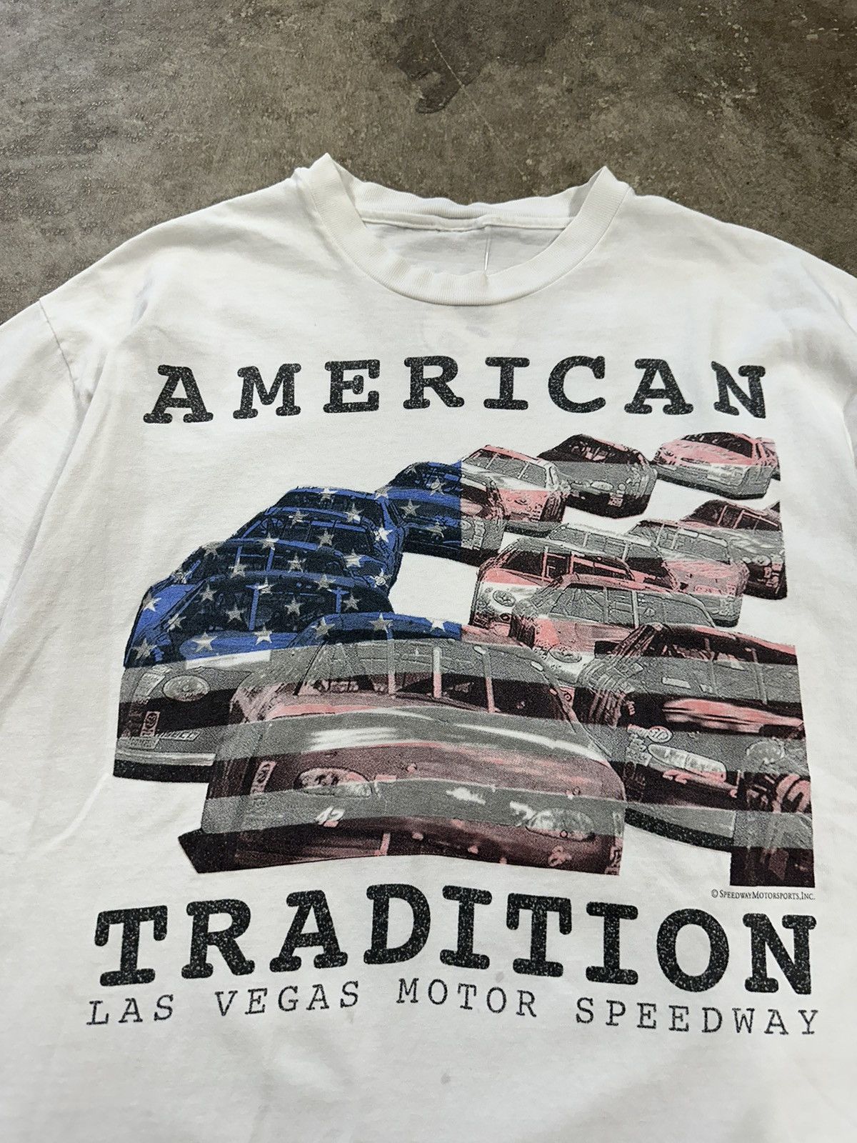NASCAR Vintage 90s Las Vegas Motor Speedway USA Flag Racing T-Shirt Size US L / EU 52-54 / 3 - 4 Thumbnail